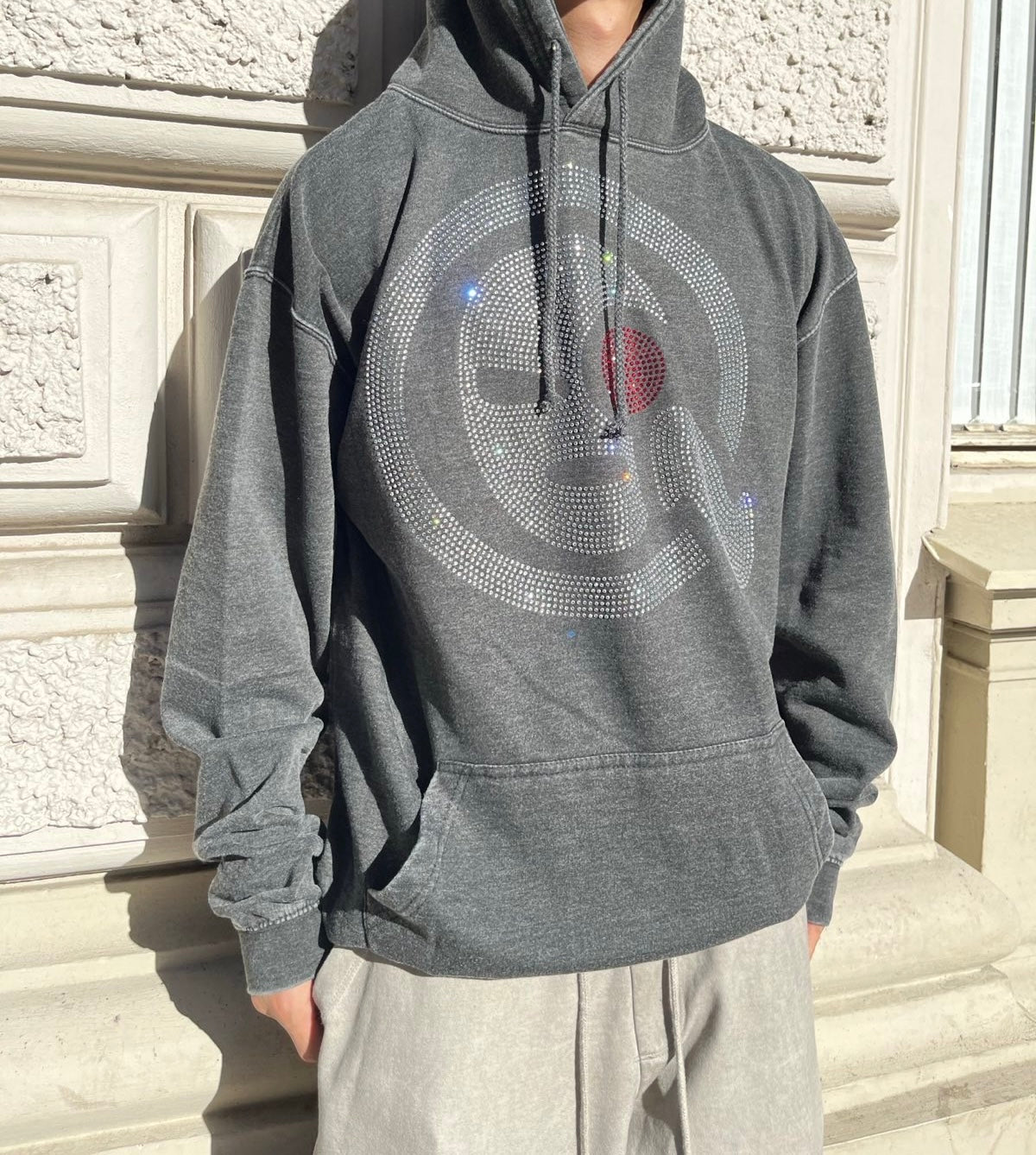 (L) 1of1 MIKINA stonewashed STOLEN rhinestones logo