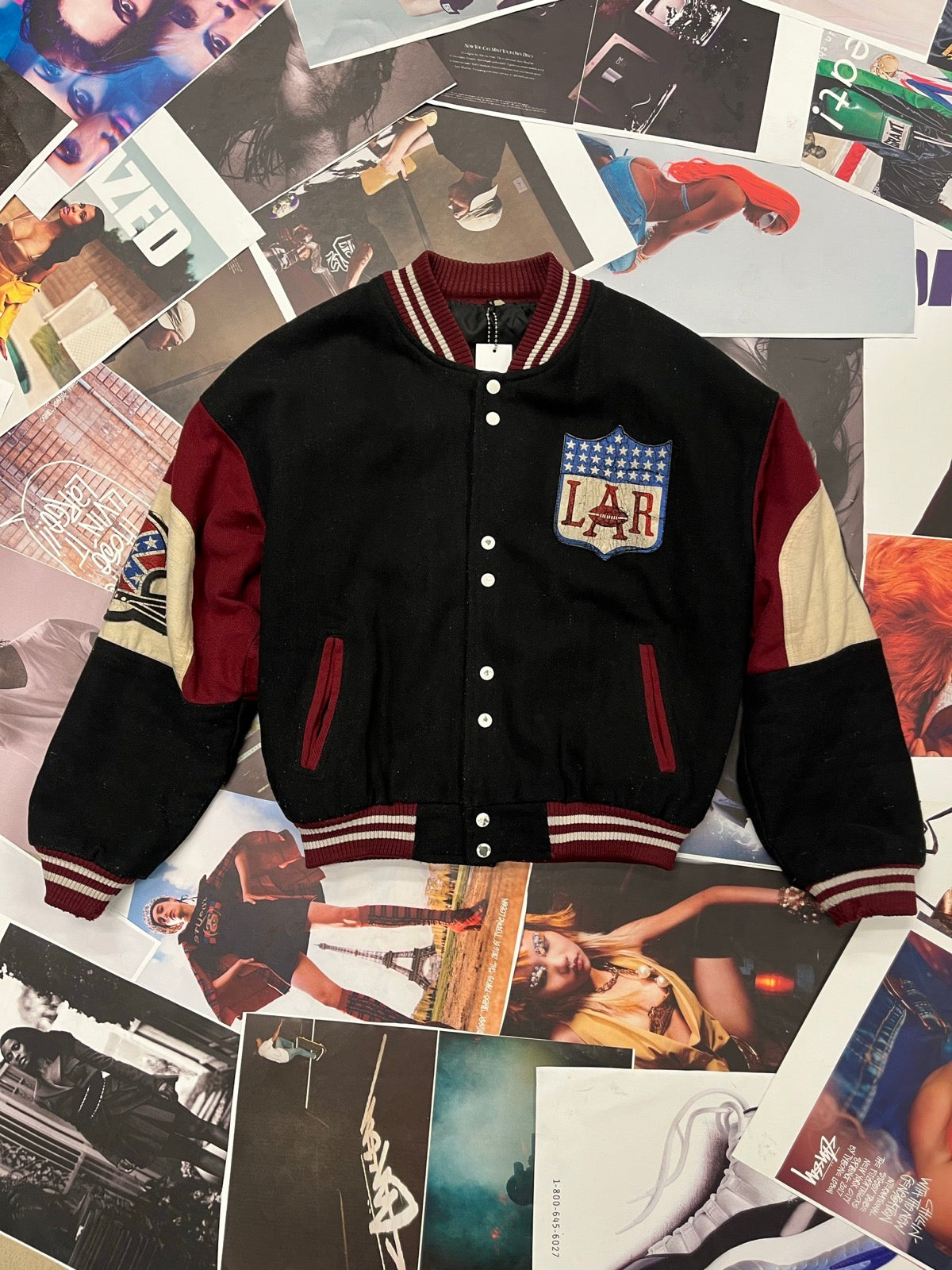 (XL) Los Angeles USA varsity jacket černá s bordovými prvky