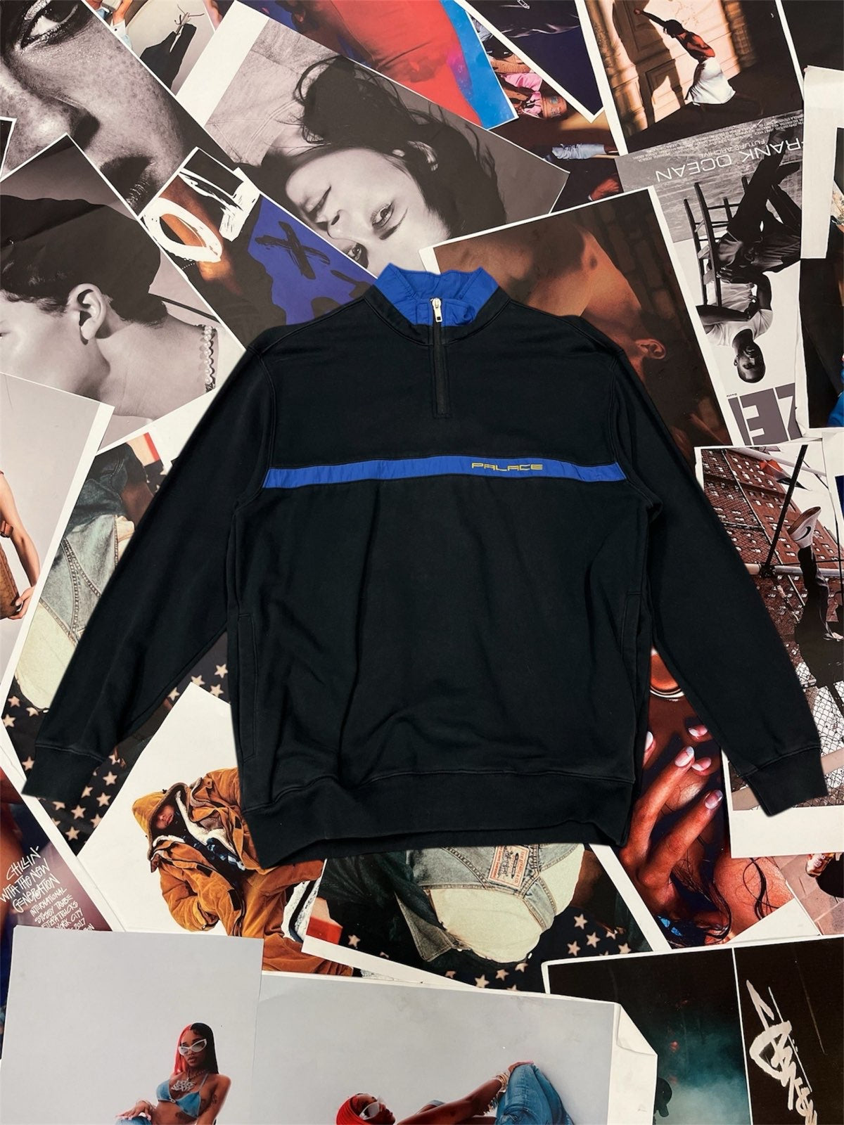 (M) Palace mikina half zip s modrým pruhem