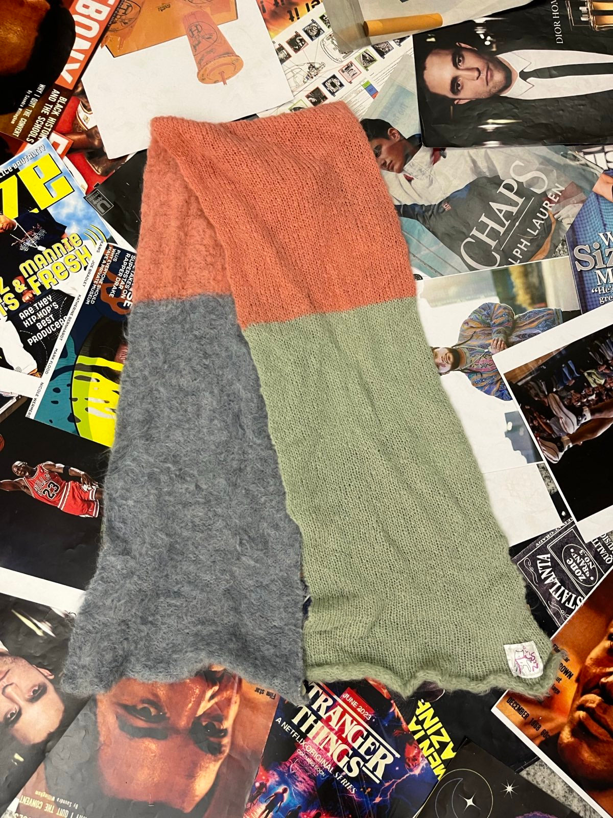 Pletená šála široká světle modrá, ružová, světle zelená OS