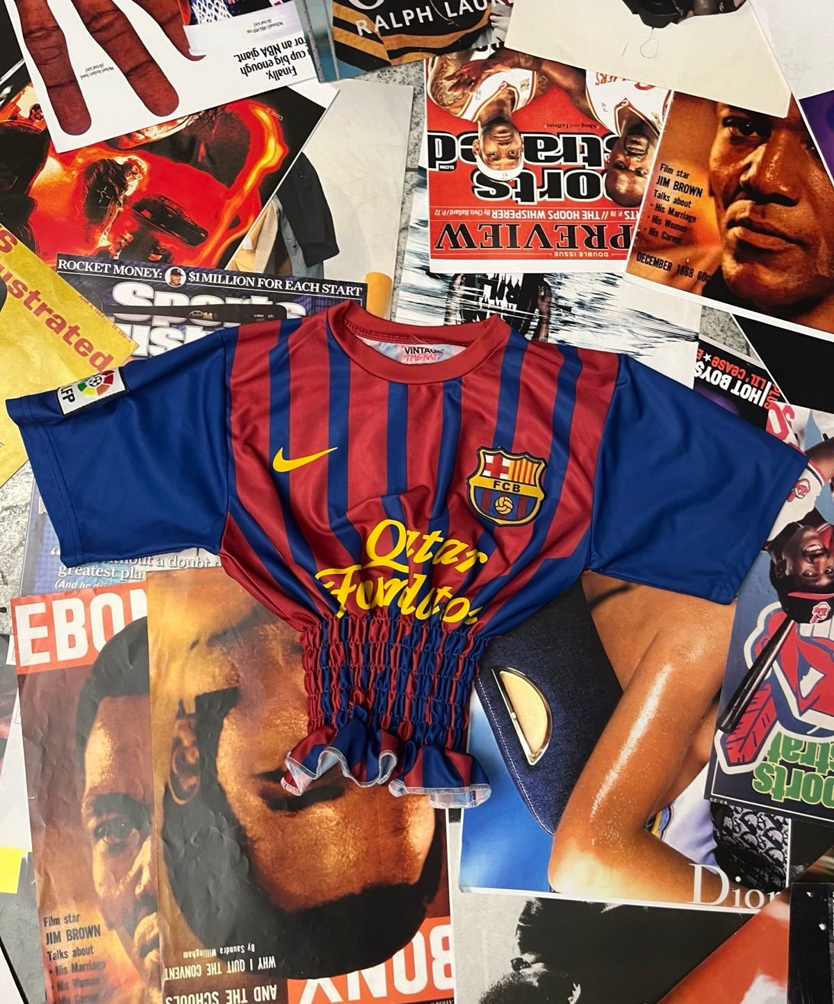 Reworked TOP s žabičkováním fotbalový dres červeno-modrý pruhovaný FCB, nápis Messi na zádech M