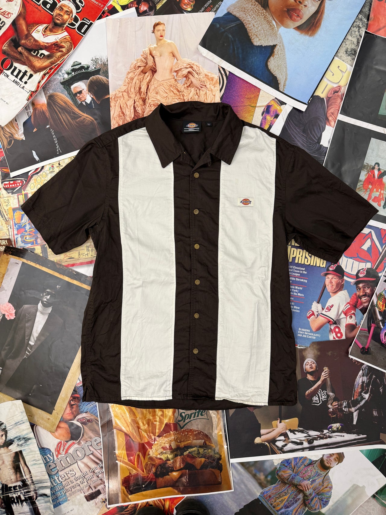 (M) Dickies košile bílo-hnědá s krátkým rukávem