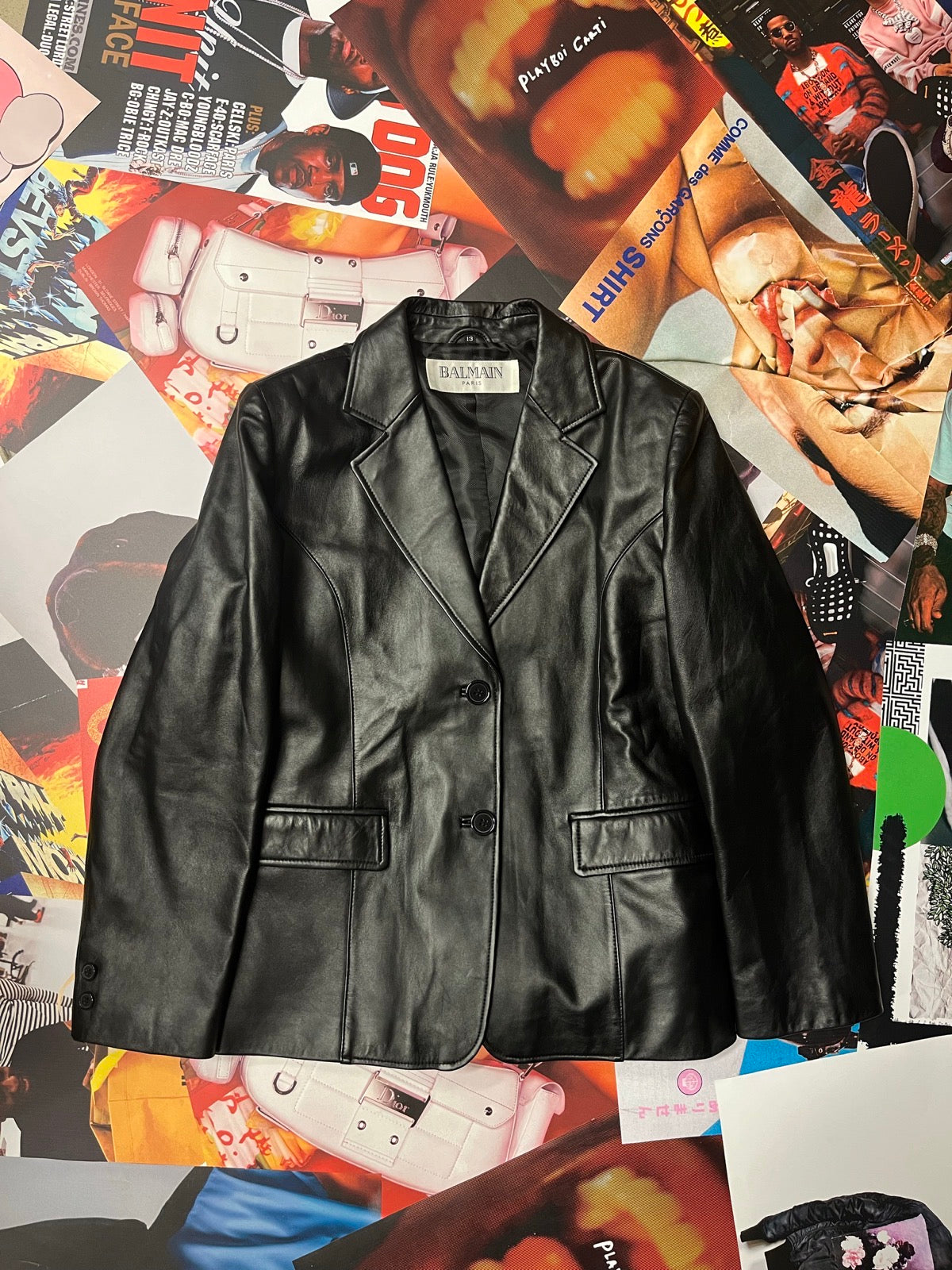 (S) Balmain černé dámské kožené sako z jehněčí kůže