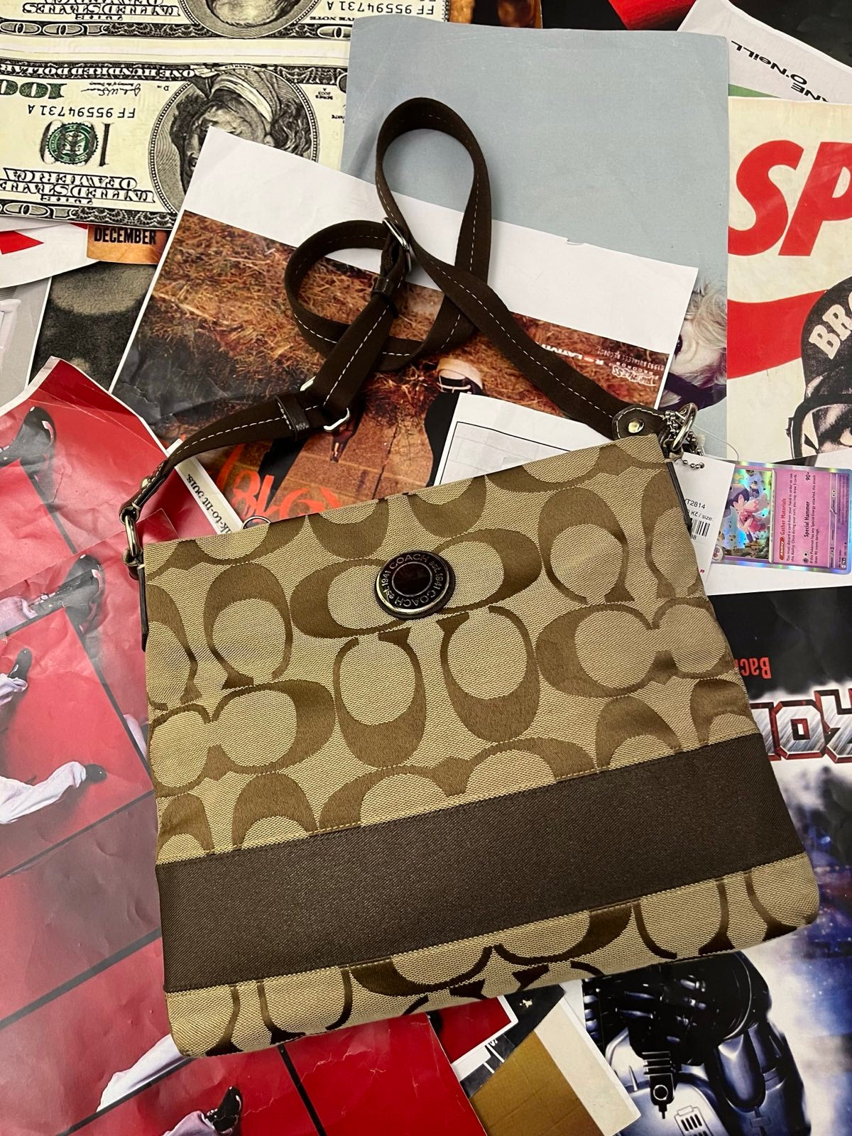 COACH kabelka střední béžová s hnědými detaily