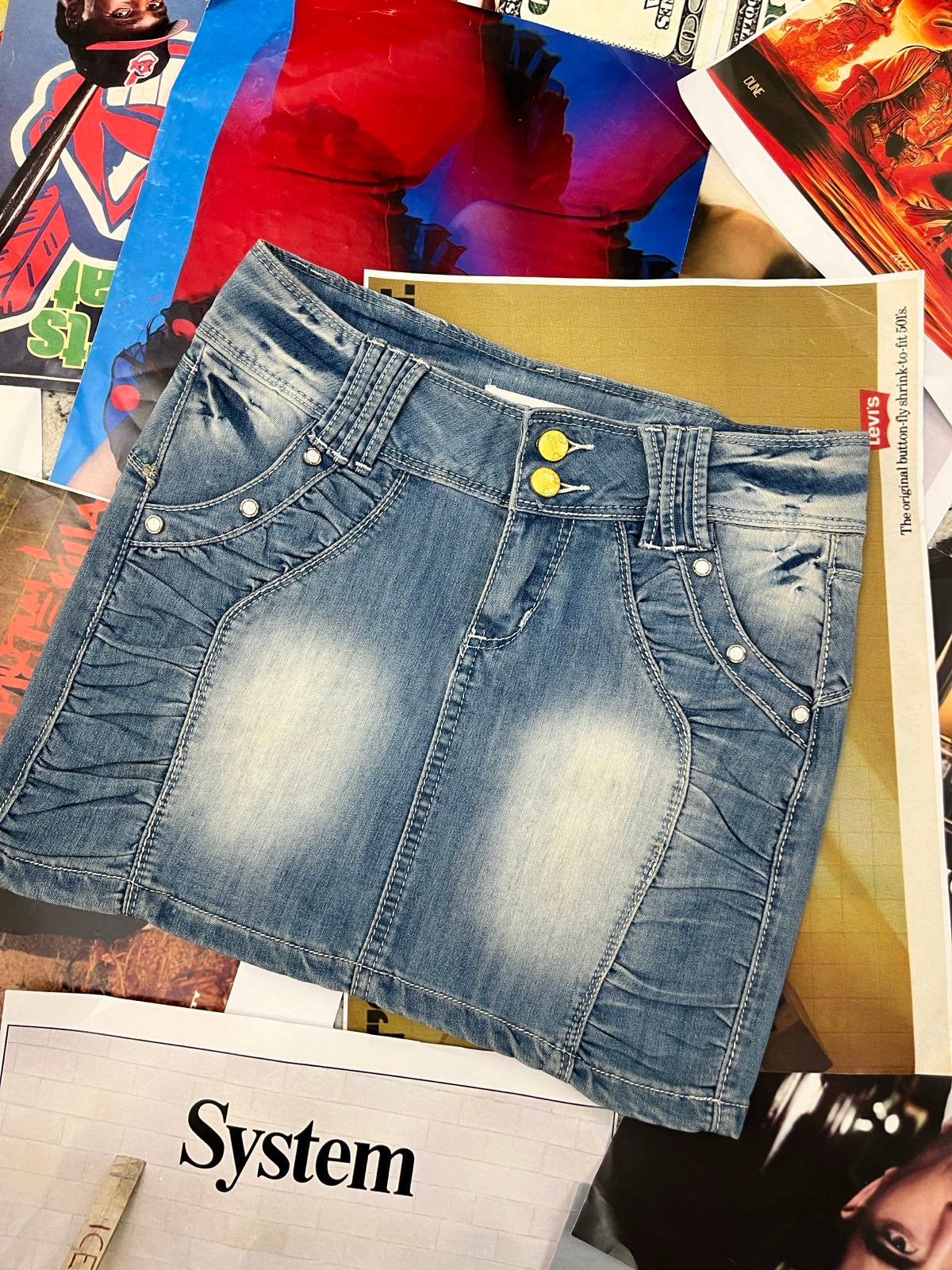 Gourd MINI SUKNĚ světlý denim, vyšisovaná do bíla M