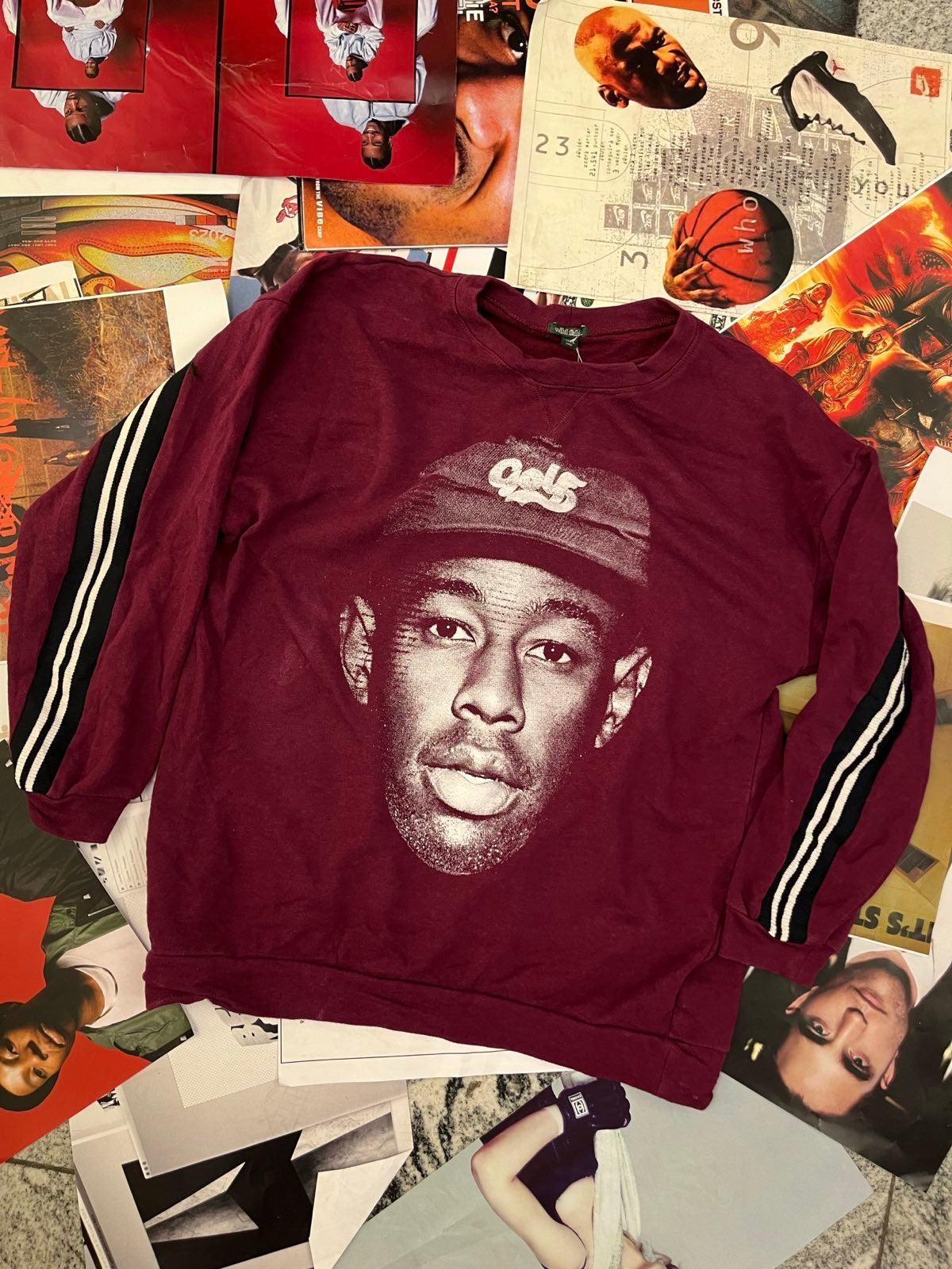 1of1 CREWNECK vínový s bílým sítotiskem Golf Tyler, the Creator L