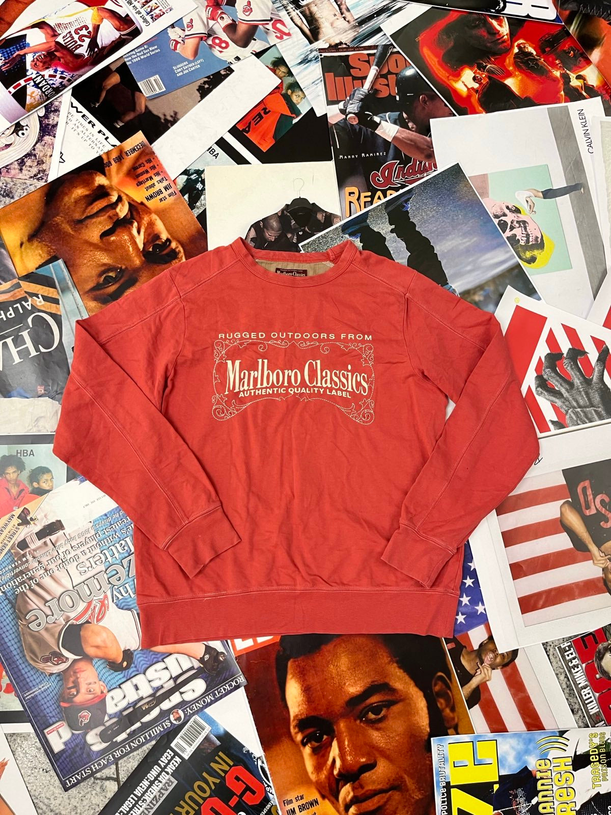 (M) Marlboro Classics CREWNECK červený s dlouhým rukávem