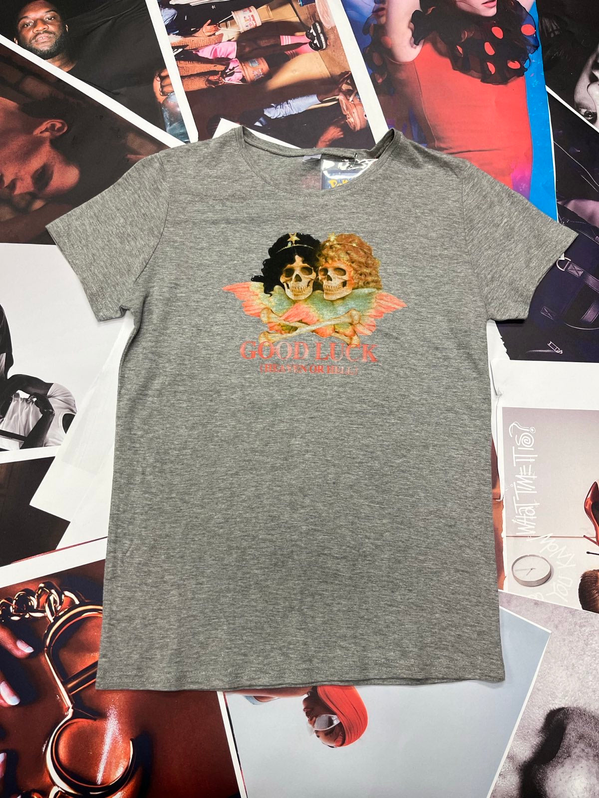 (M) Fiorucci t-art triko šedé dámské s potiskem lebek GOOD LUCK