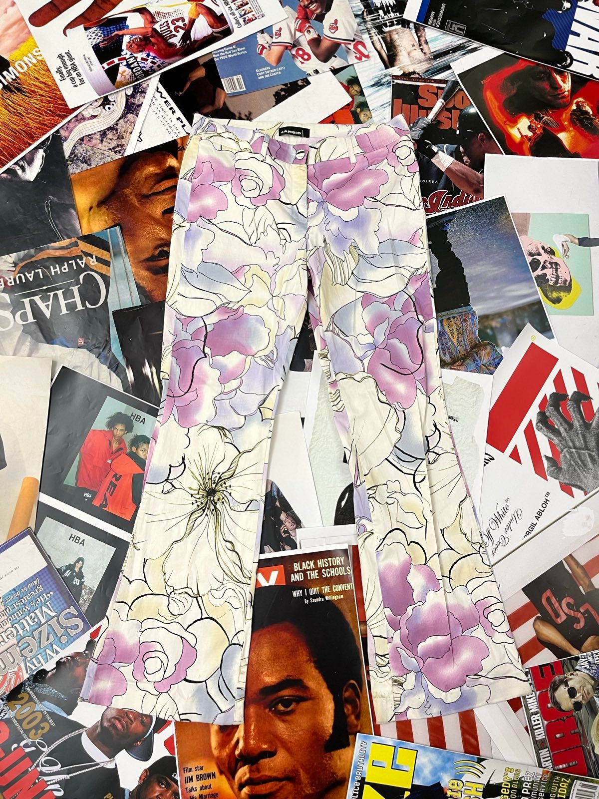 (M) Cambio džíny bílé s fialovými květy