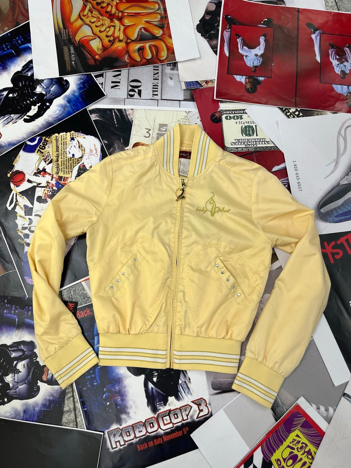 (M) Baby Phat bunda dámská žlutá, na zádech kočka