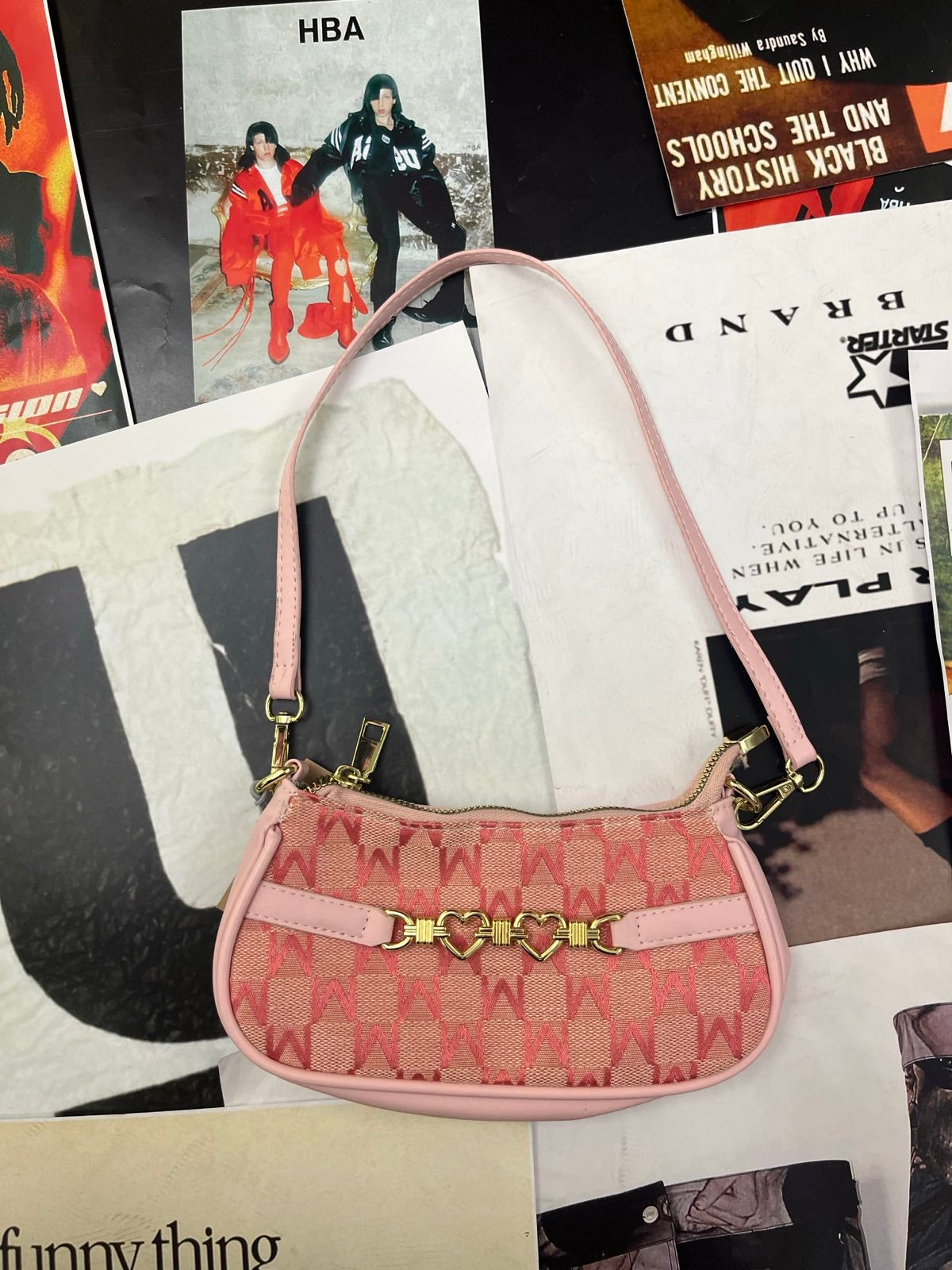 Kabelka růžová se zlatými detaily mini