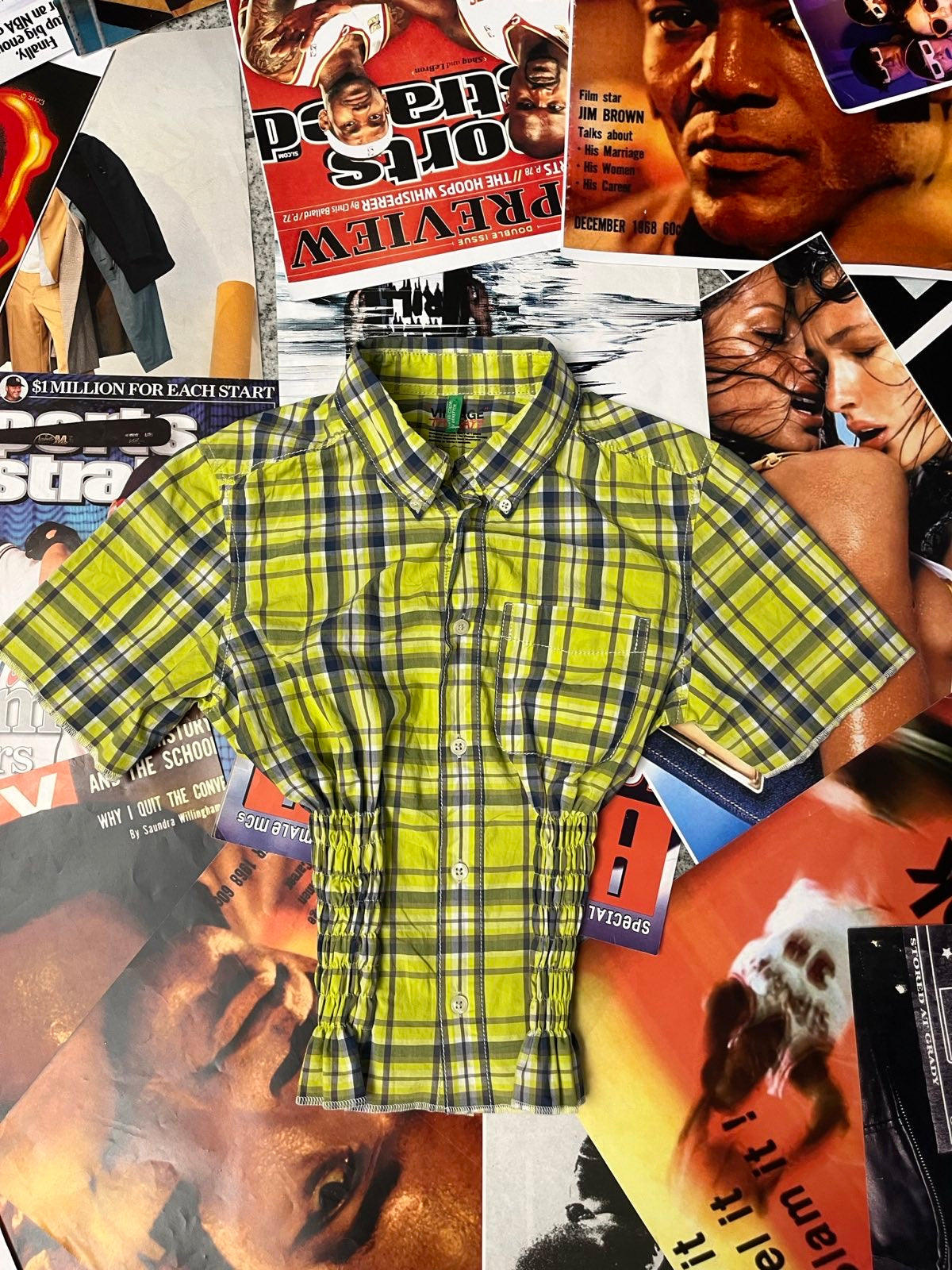 Reworked TOP s žabičkováním Benetton zeleno-modrý kostičkovaný