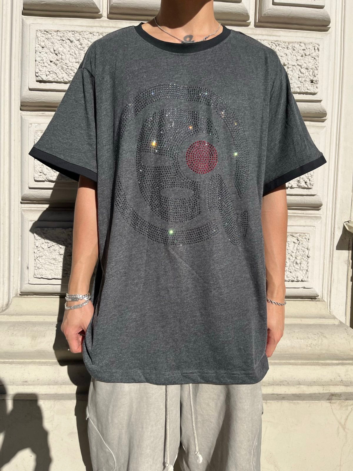(4XL) 1of1 RINGER TRIKO šedé Stolen rhinestones logo
