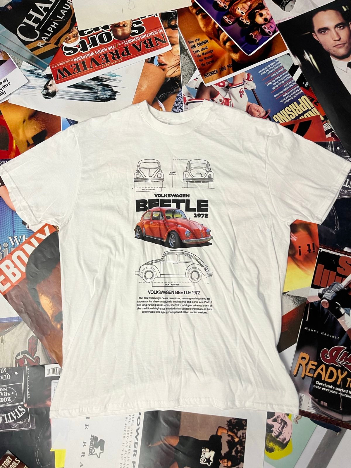BOOTLEG triko bílé Volkswagen Beetle 1972 červený