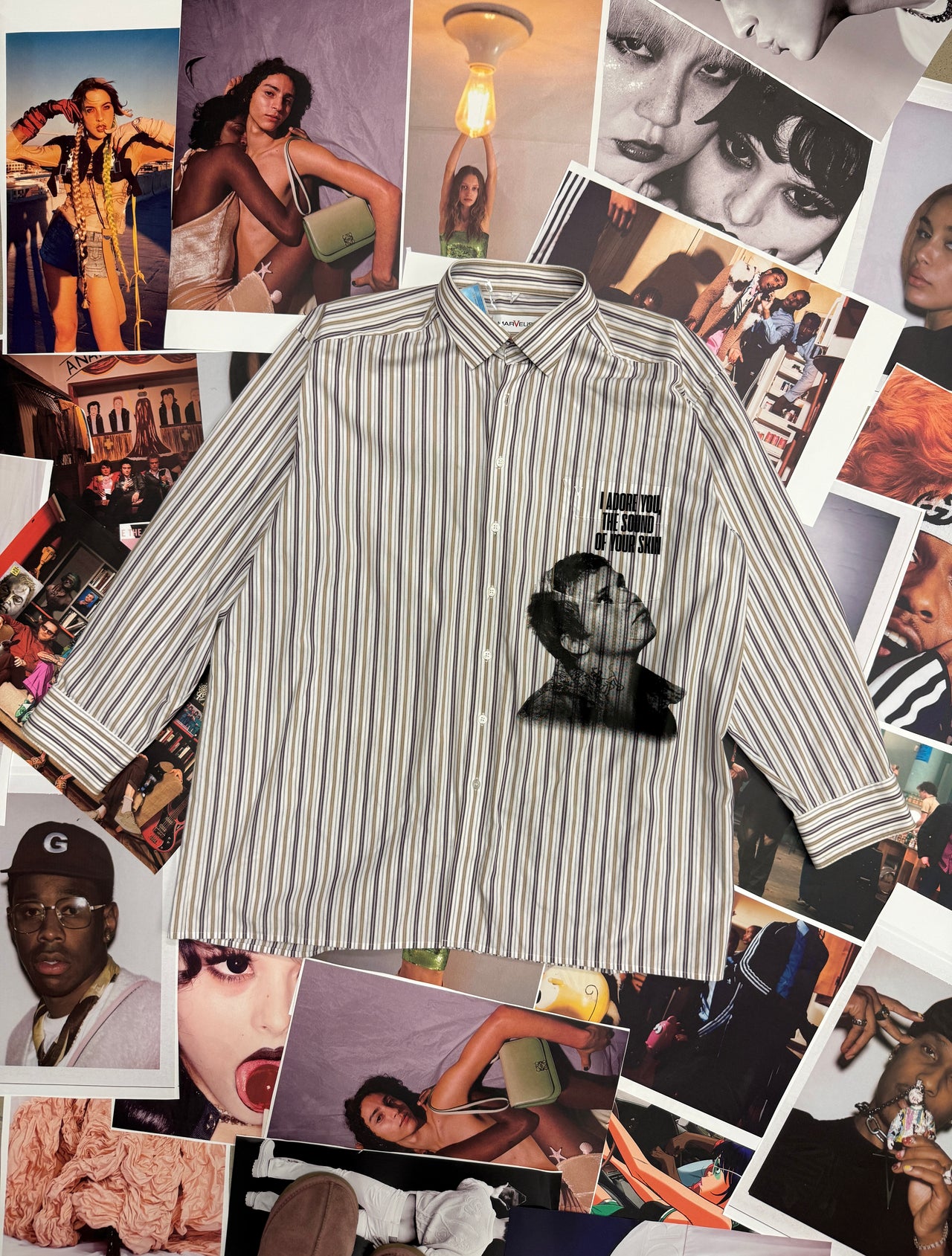 (XL) 1of1 Marvelis košile bílá s fialovými proužky a potiskem Yung Lean