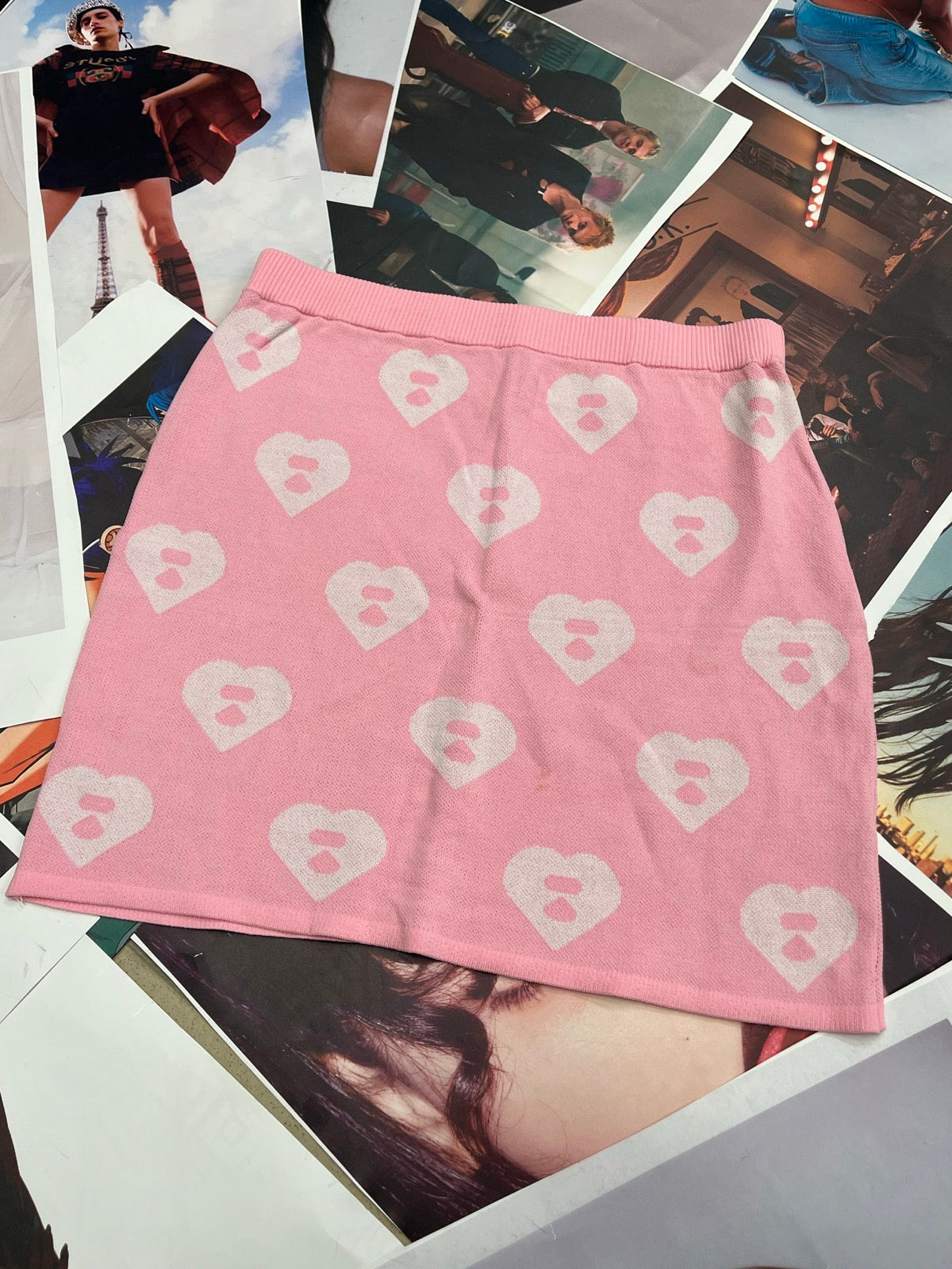 (M) APEE sukně z úpletu růžová s bílými srdíčky