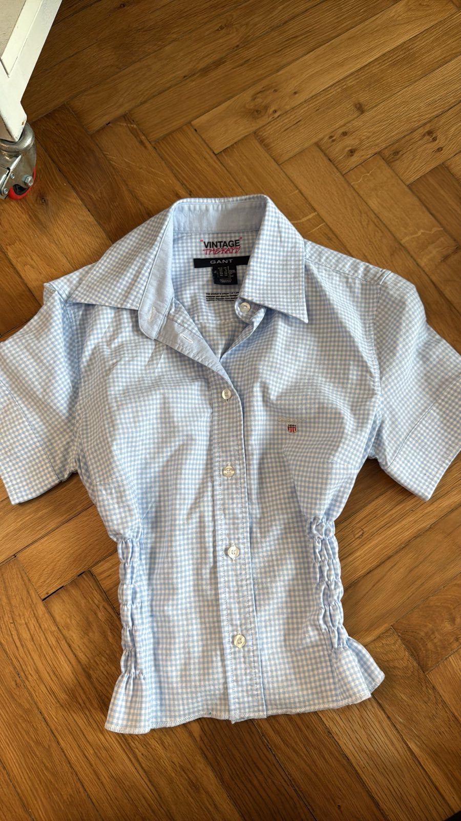 Reworked TOP košilový Gant, světlemodro-bílý kostičkovaný s nařasením na bocích S