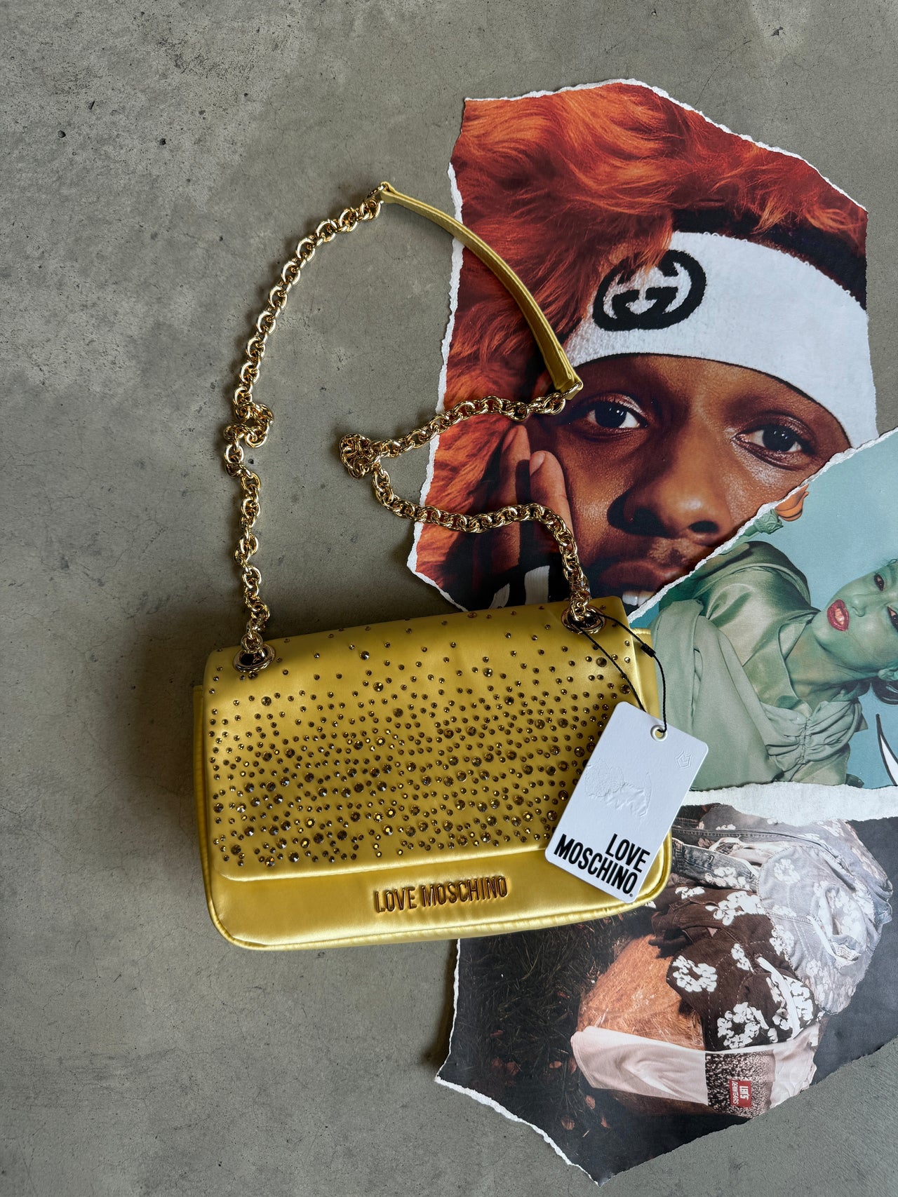 LOVE MOSCHINO kabelka žlutá s kamínkama