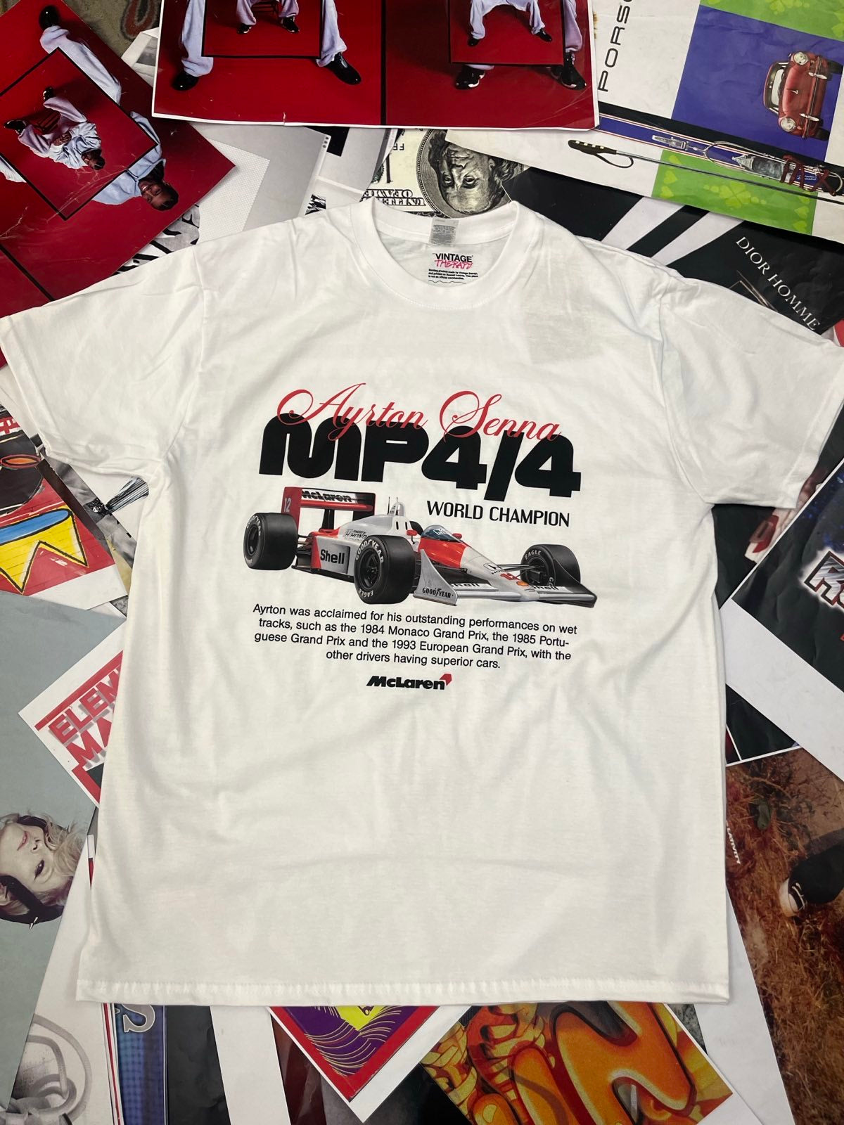BOOTLEG triko bílé Ayrton Senna MP 4/4