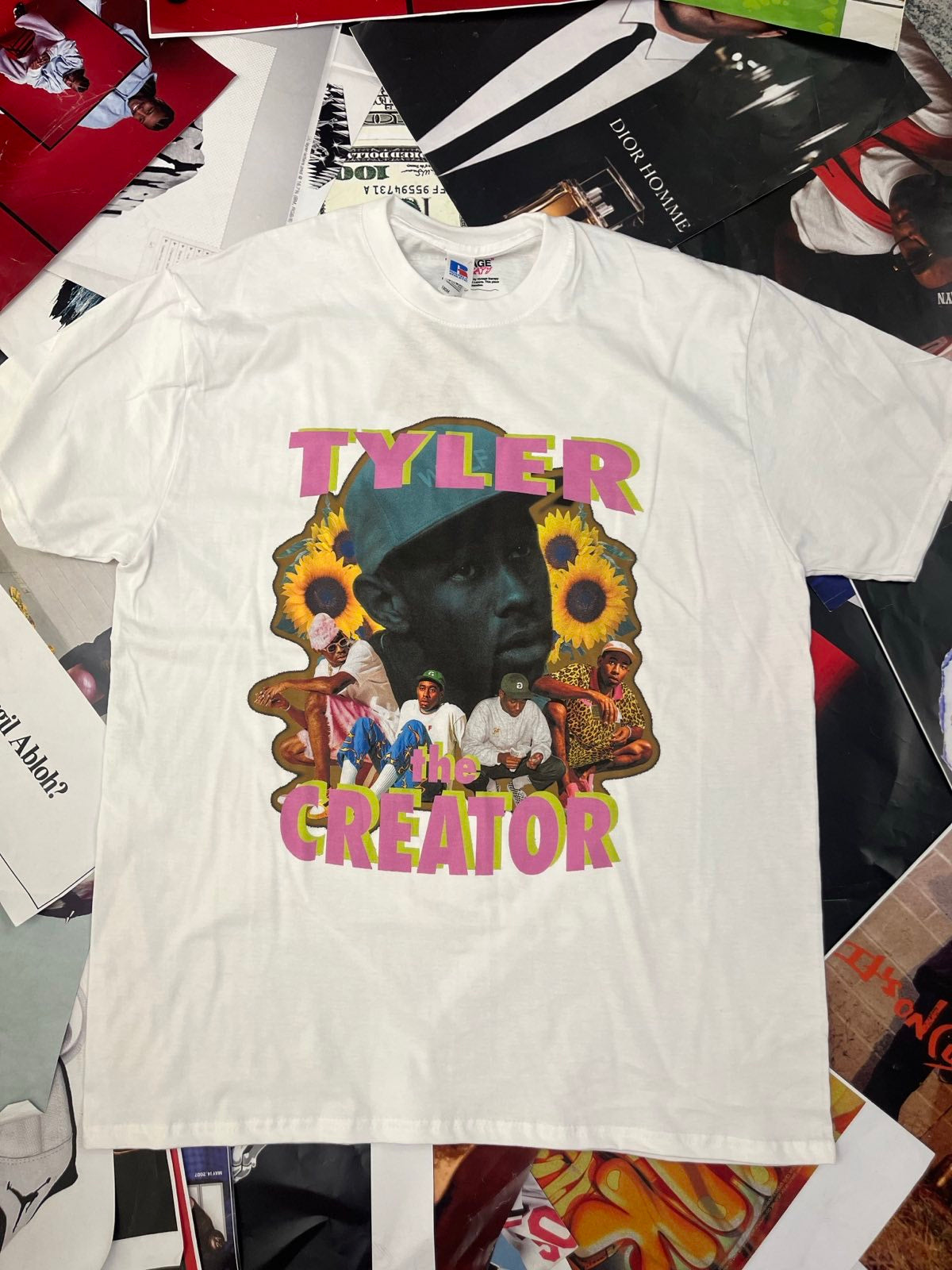 BOOTLEG triko bílé Tyler, The creator růžový nápis slunečnice