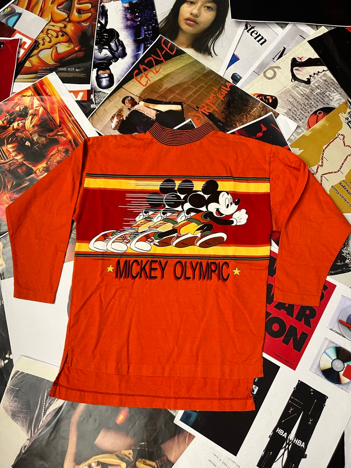 (S) Triko oranžové pánské s dlouhým rukávem Mickey Mouse