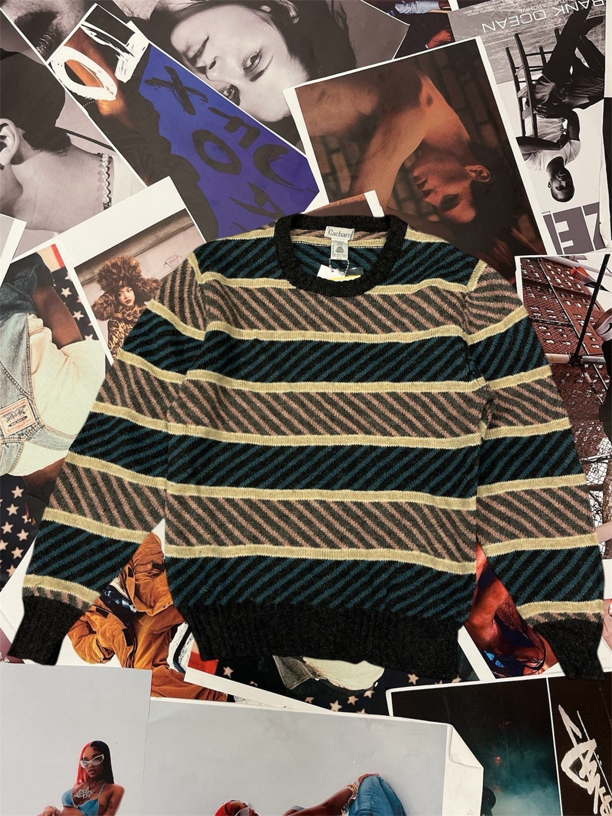 (S) Cachare svetr proužkovaný zeleno–růžový