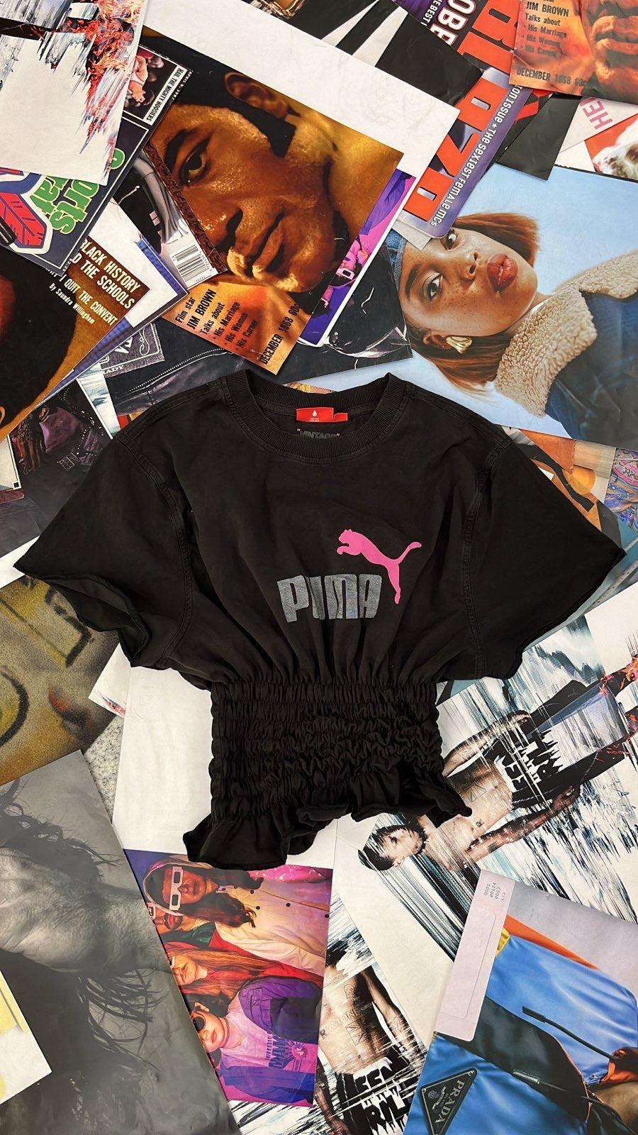 Reworked top Puma černé tričko s růžovým logem s žabičkováním XL