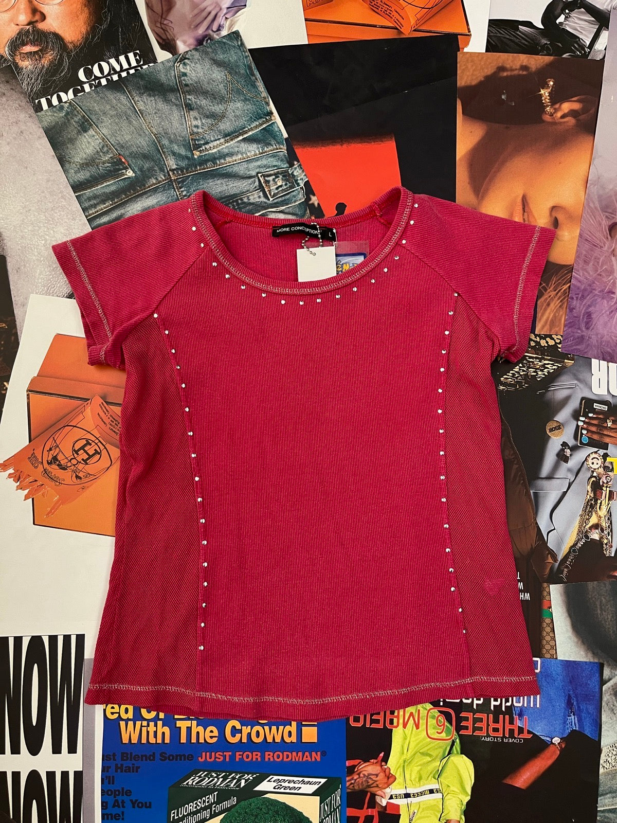 (M) More Conception dámské růžové babytee s kamínky okolo límce a podél švů