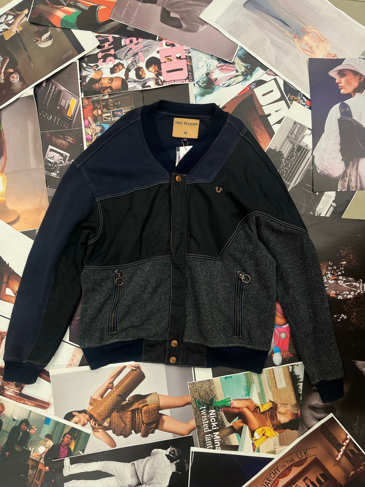 (2XL) True Religion panelová bomber mikina tmavě modrá / černá