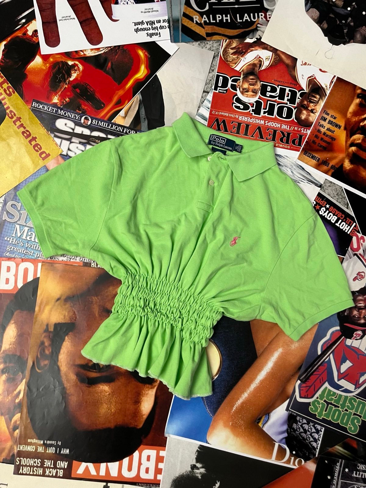 Reworked TOP s žabičkováním Polo Ralph Lauren zelený s růžovým mini logem na srdci XL