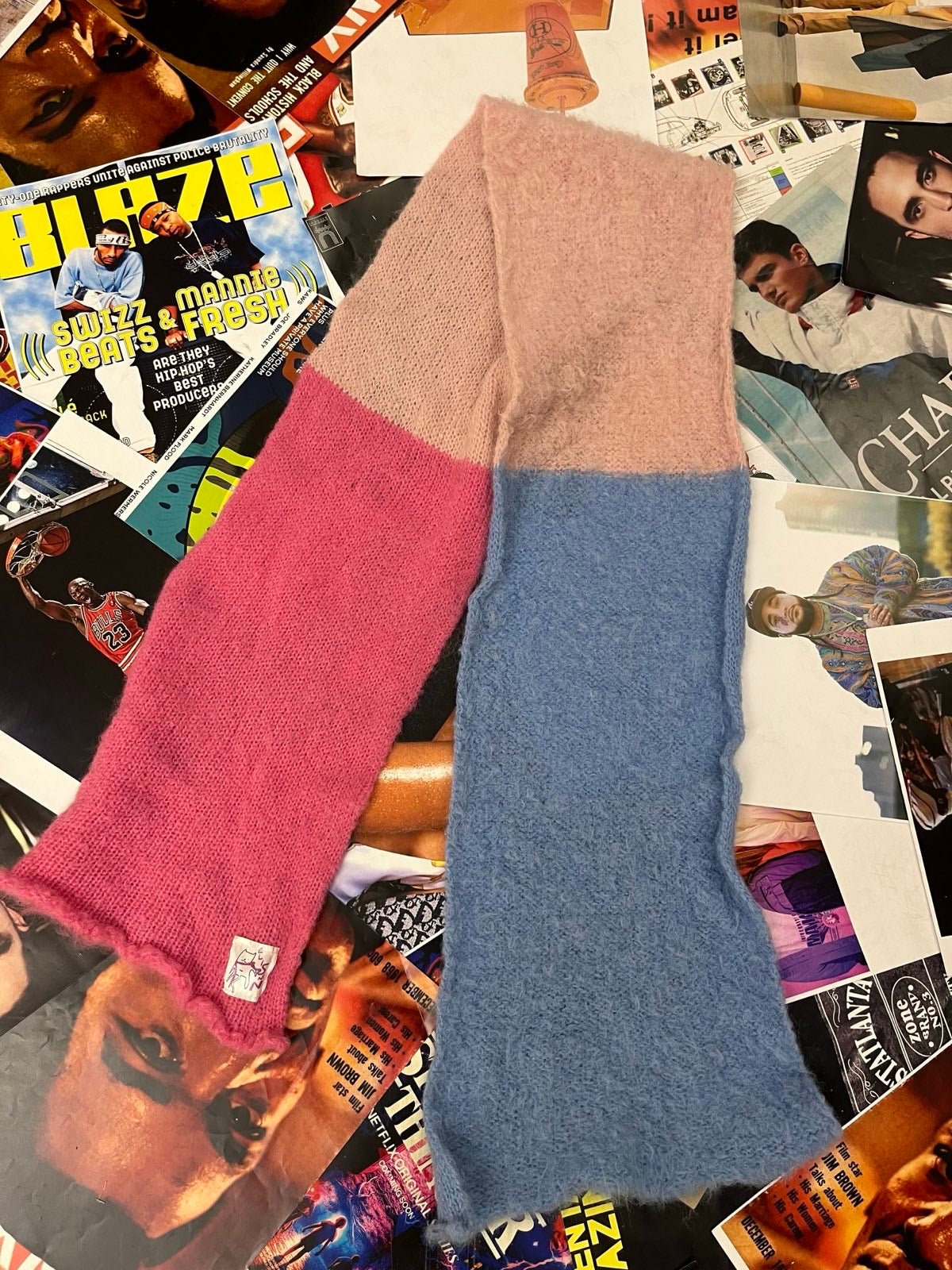 Pletená šála široká ružová, světle modrá OS