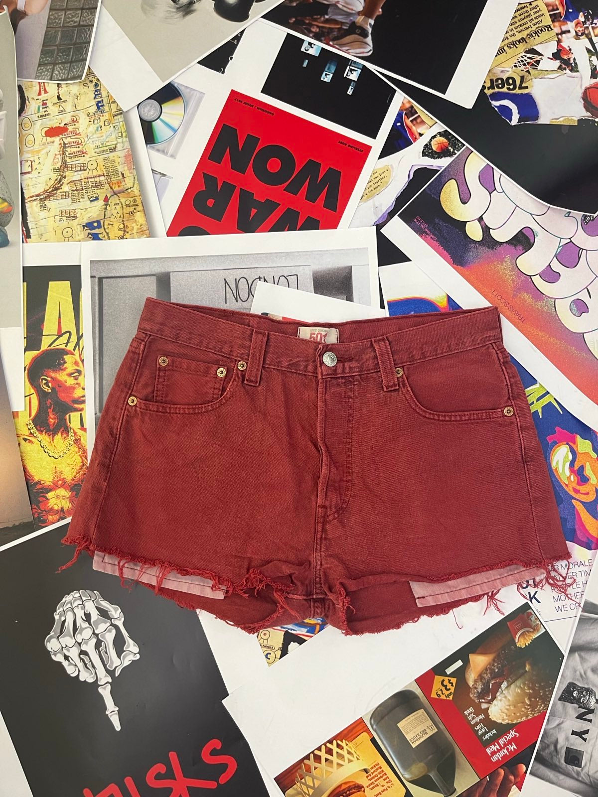 Levis ŠORTKY denim tmavě červené M