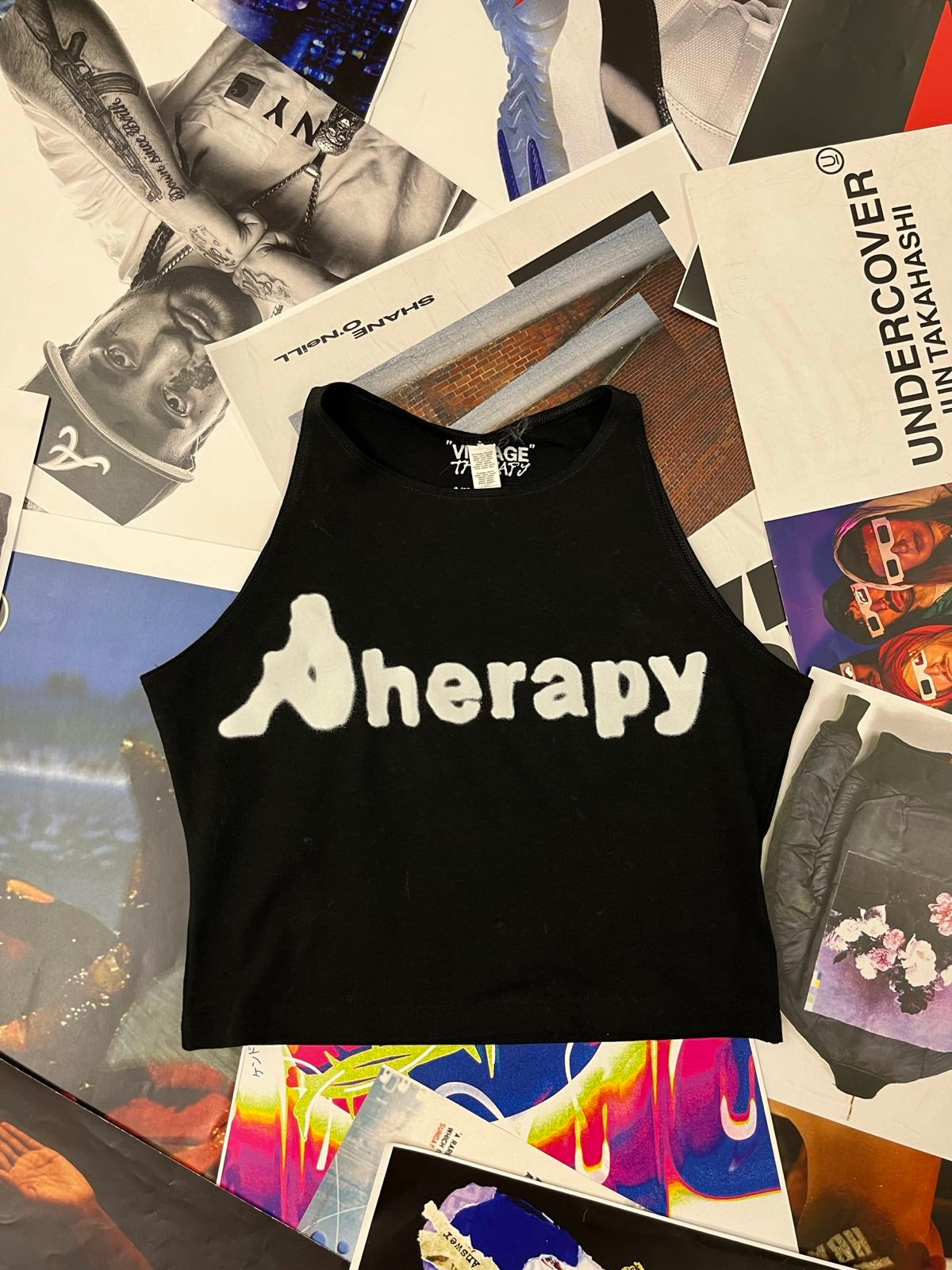 1of1 American Apparel CROP TOP černý L - potisk Therapy