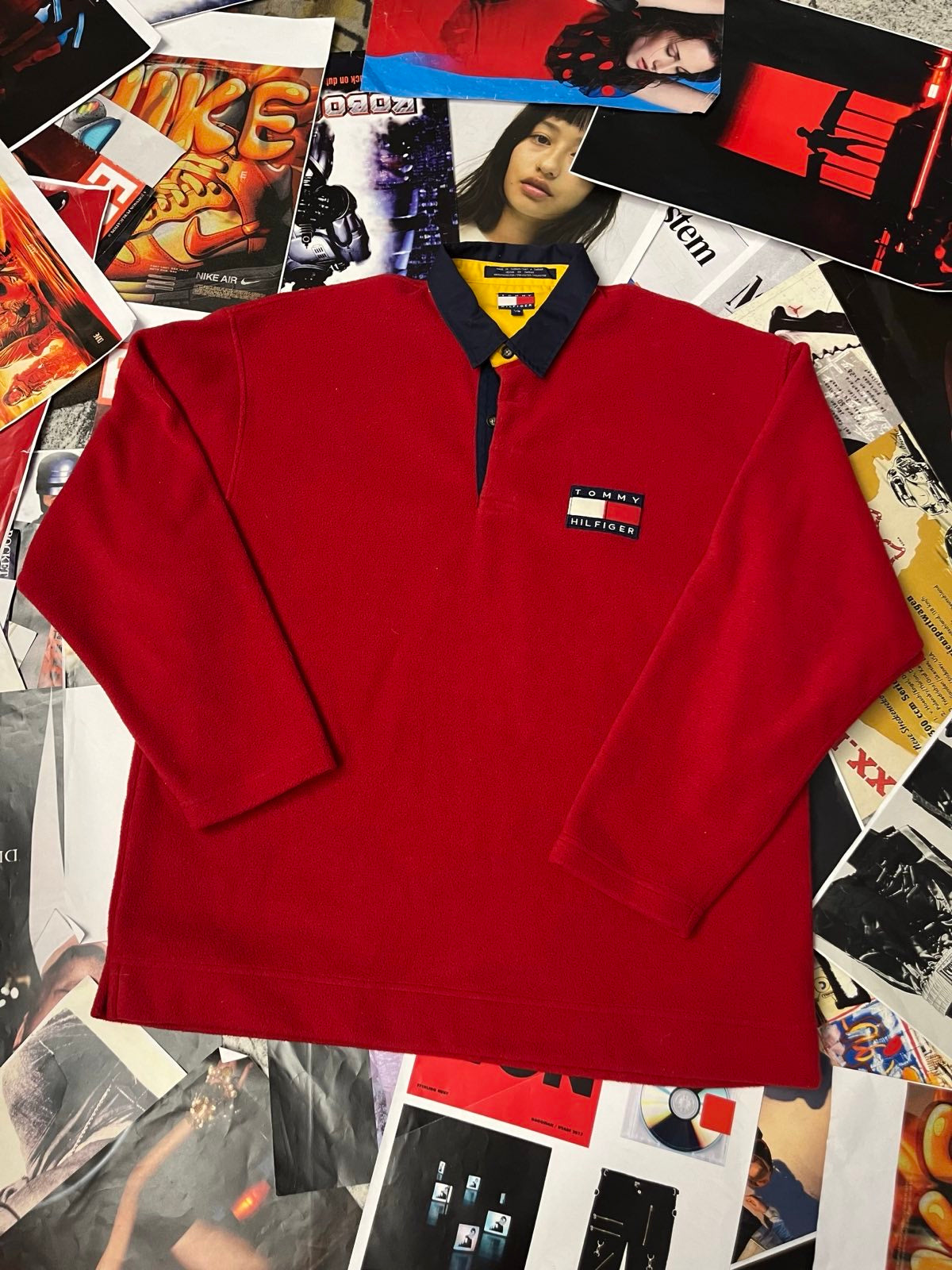 (L) Tommy Hilfiger fleece mikina červená s límečkem