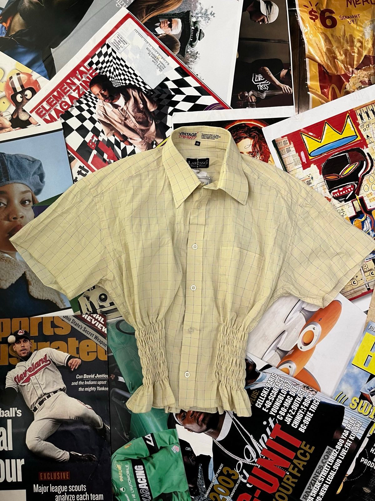 (XL) Larusso Reworked TOP košilový světle žlutý s modrými proužky