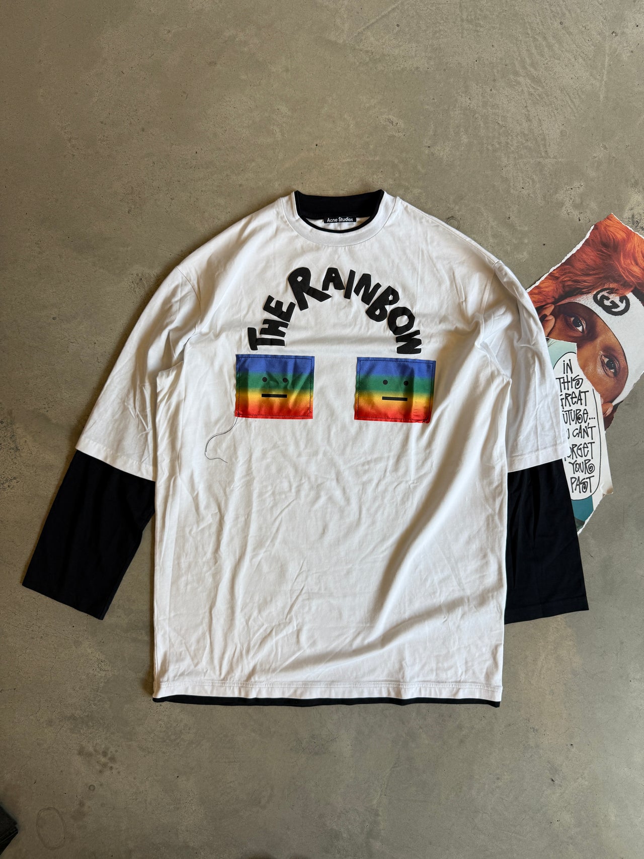(3XL) Acne Studios bílé triko s černým dlouhým rukávem