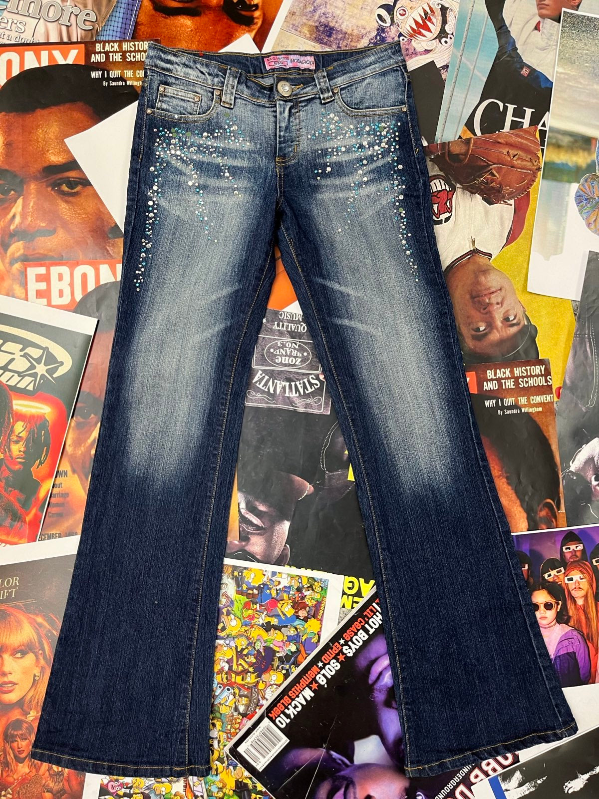 (S) Moda Gioia DŽÍNY tmavě modrý denim se stříbrnými a modrými kamínky