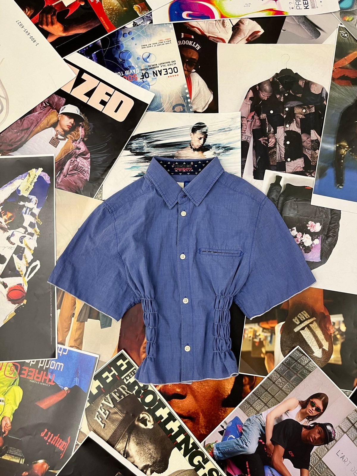 Reworked top tmavší modrý Tom Tailor s žabičkováním M