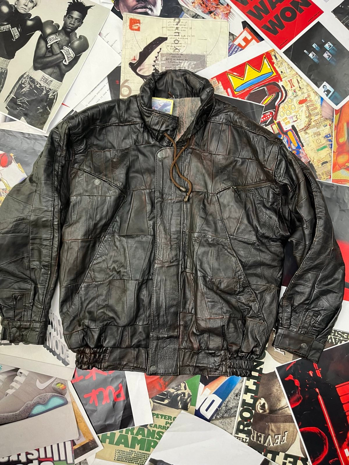 (XL) Bunda kožená černo–hnědá