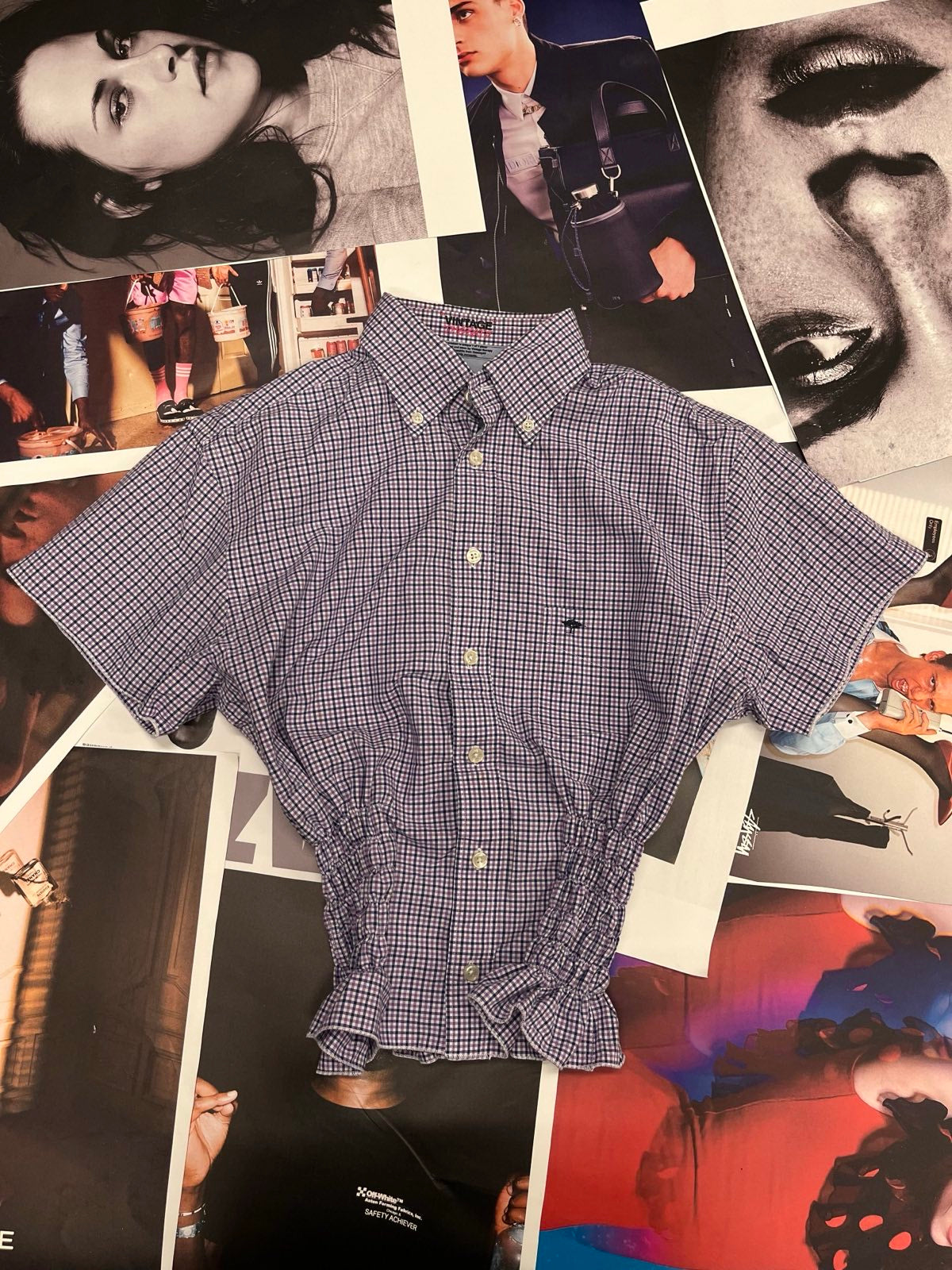 (M) Reworked žabičkový top Fynch-Hatton kostkovaný fialový