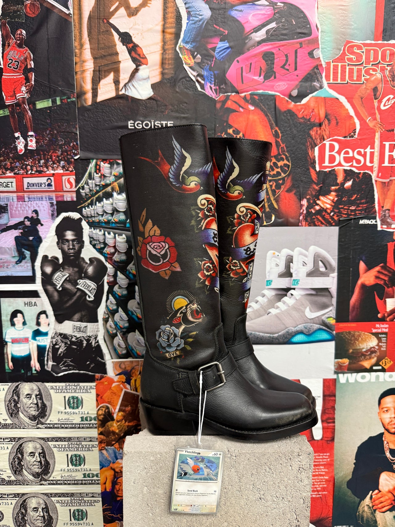 (36) ASH kožené kozačky s potiskem ala Ed Hardy