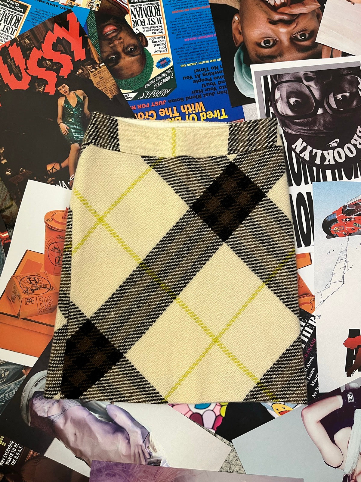 (M) Burberry London vlněná sukně po kolena, kostkovaná krémová a hnědá