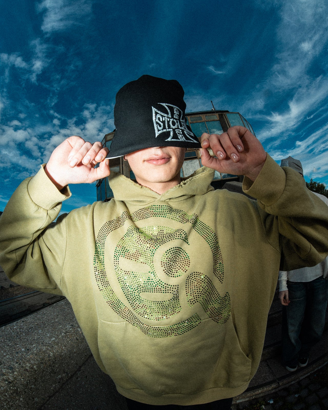 (L) 1of1 MIKINA army green STOLEN camo rhinestones