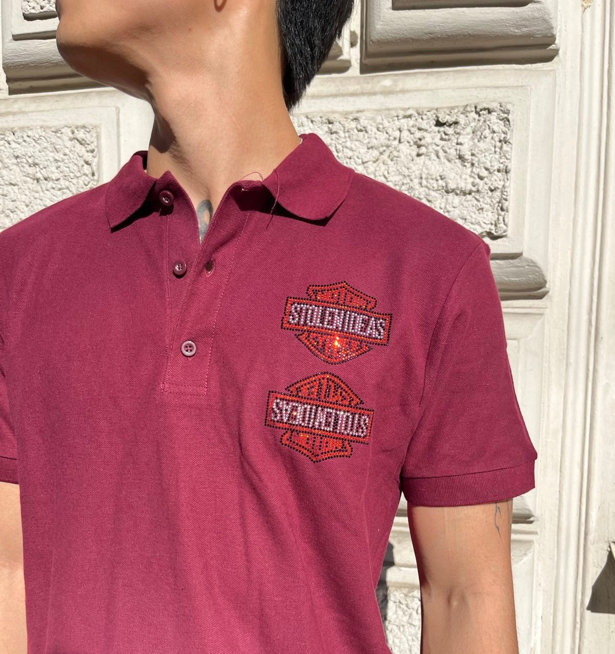 (M) 1of1 POLOTRIKO bordové Harley Davidson rhinestones logo