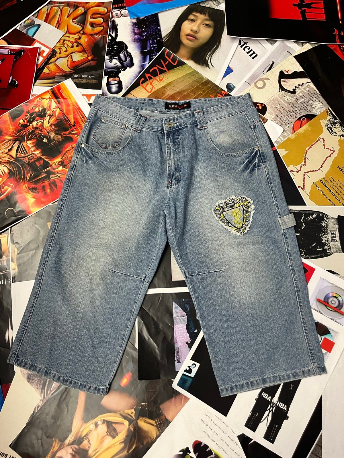 (2XL) S and C wear pánské kraťasy s nášivkama riflové