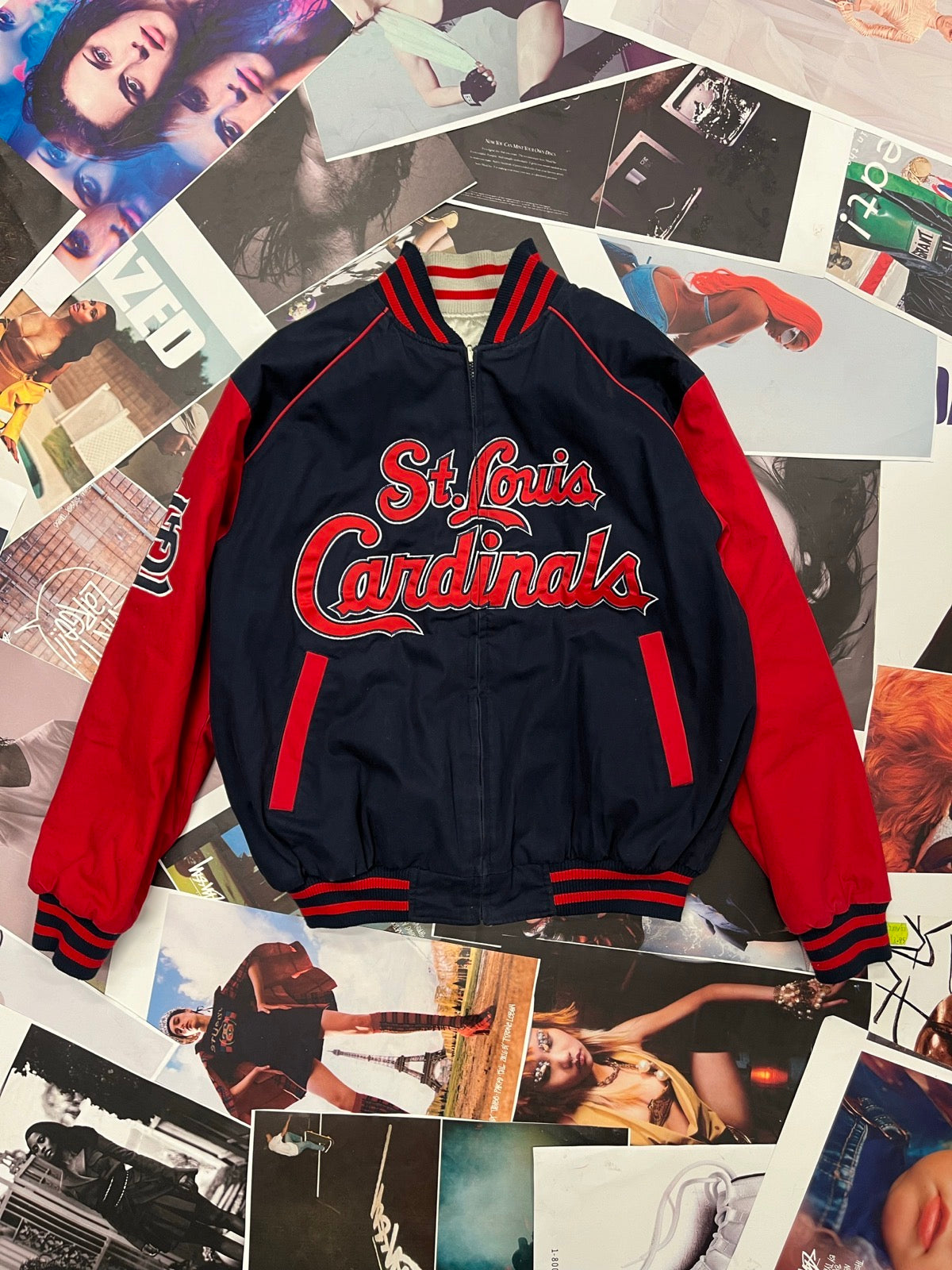 (L) St. Louis Cardinals reversible varsity jacket MLB vintage / oboustranná