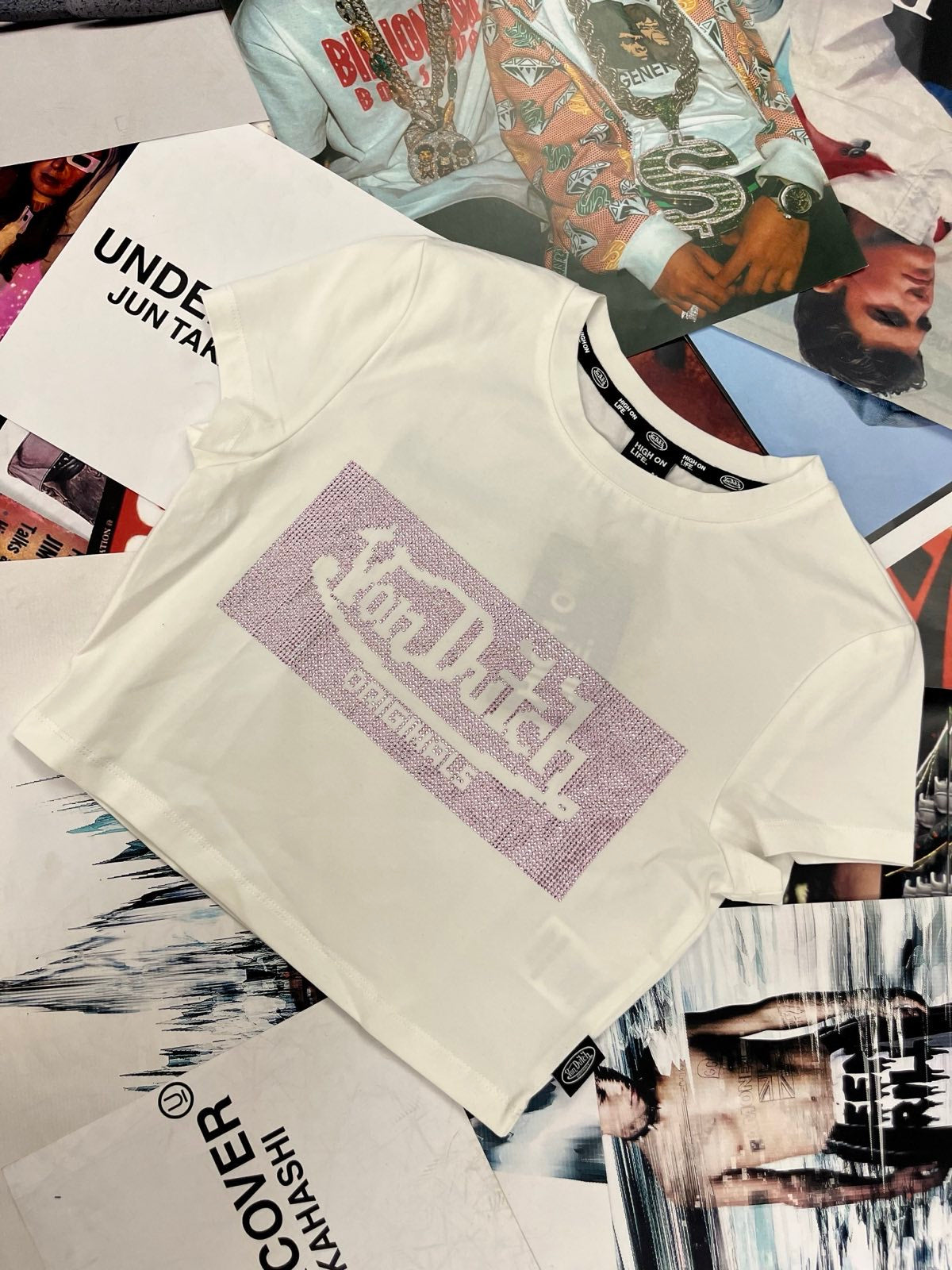 Von Dutch top bílý s růžovými kamínky M