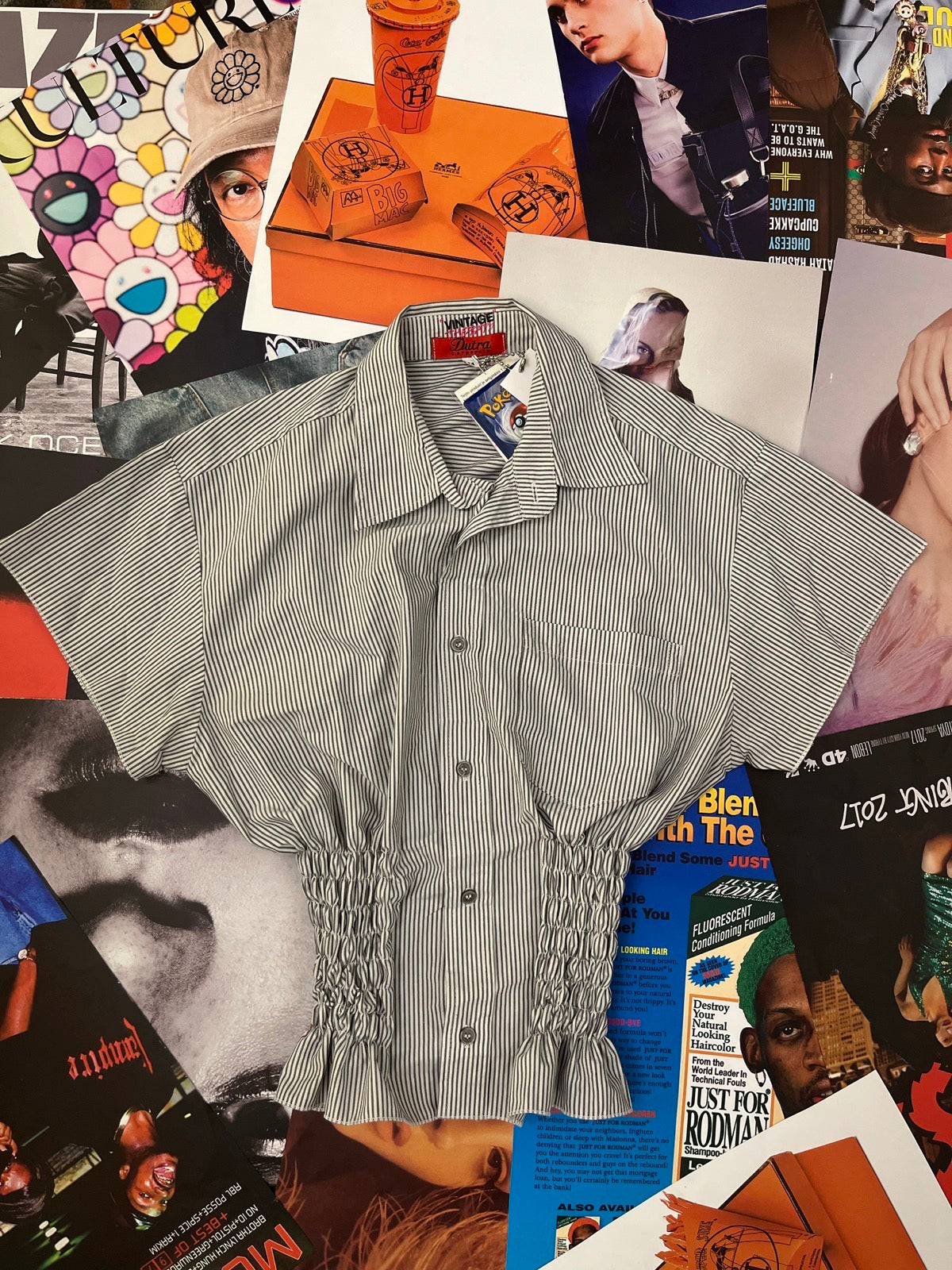 (M) Dutra corporate reworked bílo-šedá proužkovaná košile s žabičkováním