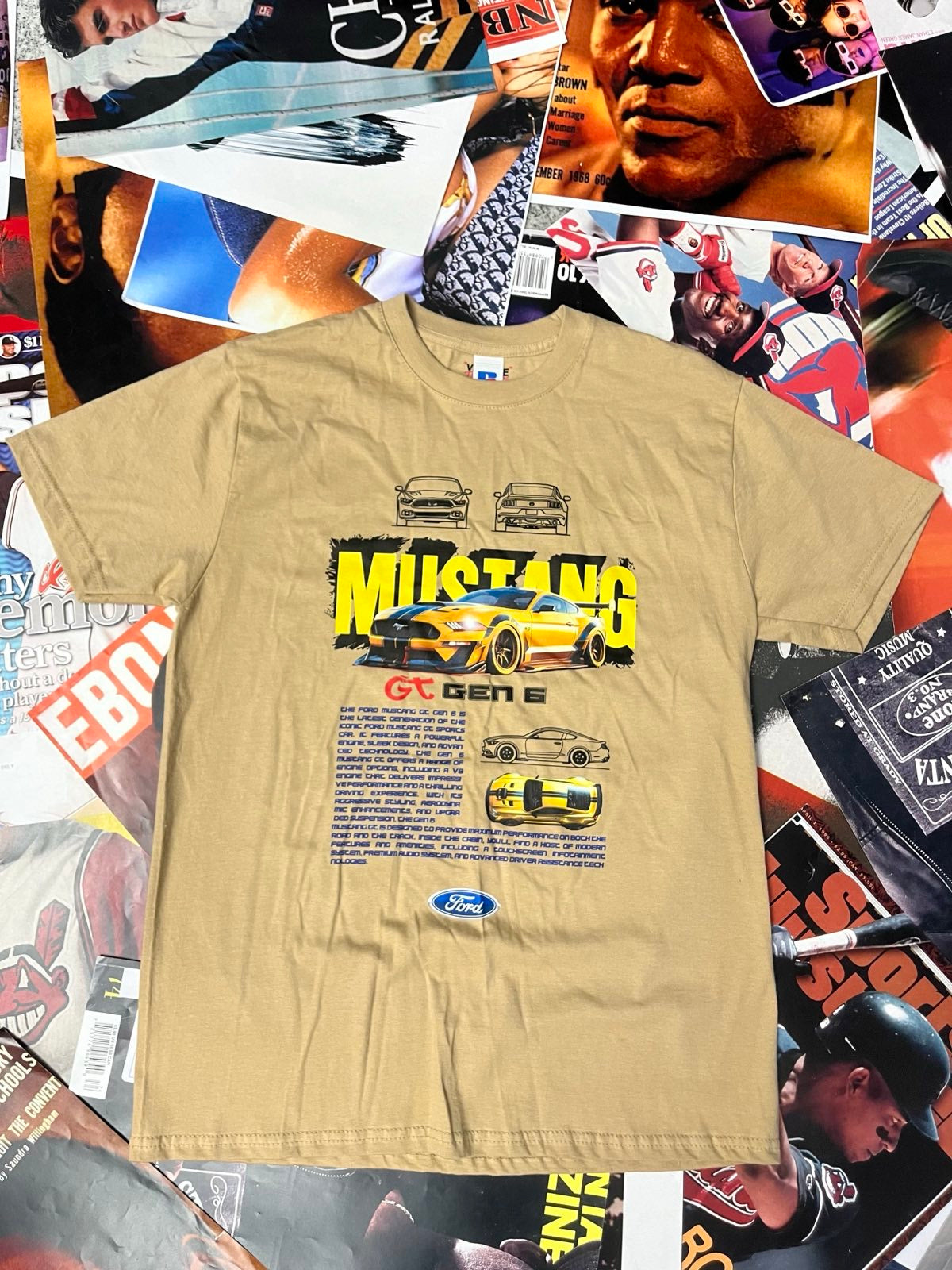 BOOTLEG triko hnědé žlutý Mustang