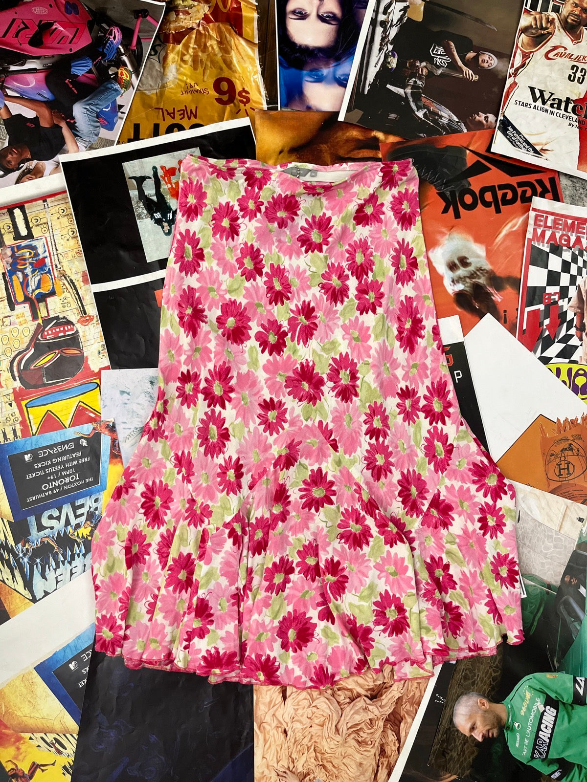 (S) Per Una low waist sukně dlouhá růžová s kytkama all over